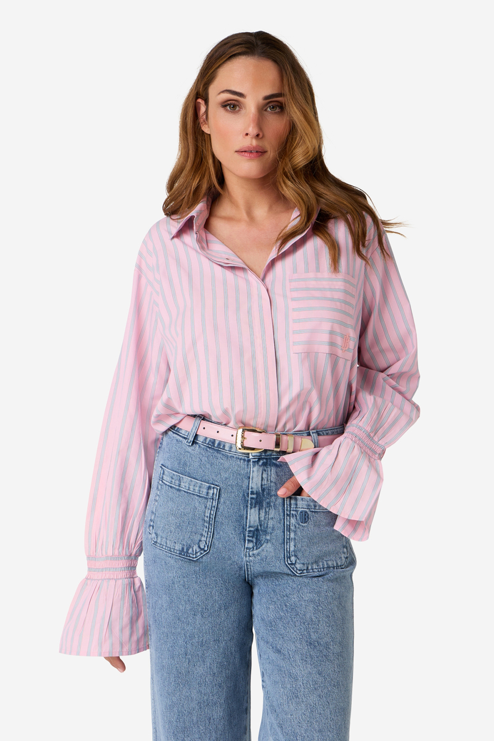 Dames blouse lange mouw rose