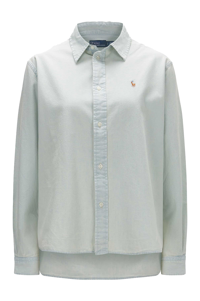 Winkelcentrum Wiskundig volwassen Polo Ralph Lauren Dames blouse lange mouw Blauw-1 Voorwinden