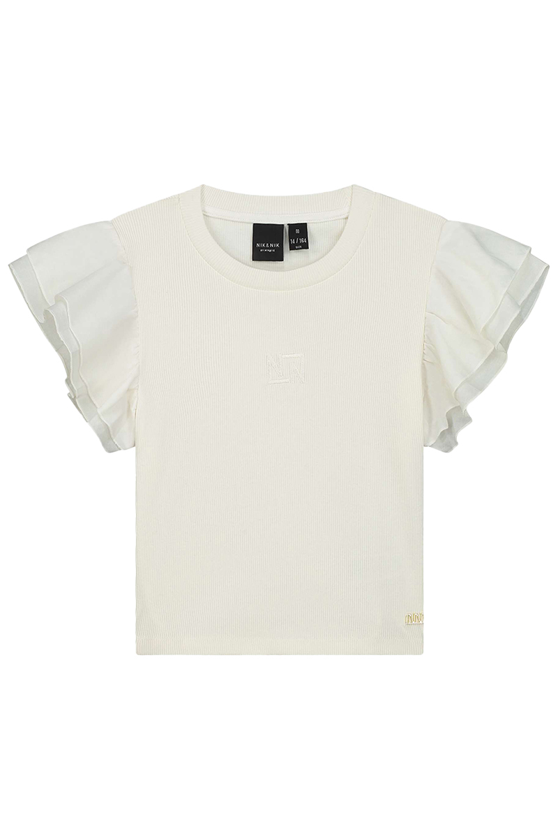 Nik & Nik Volant Sleeve Rib T-Shirt Ecru-1 1