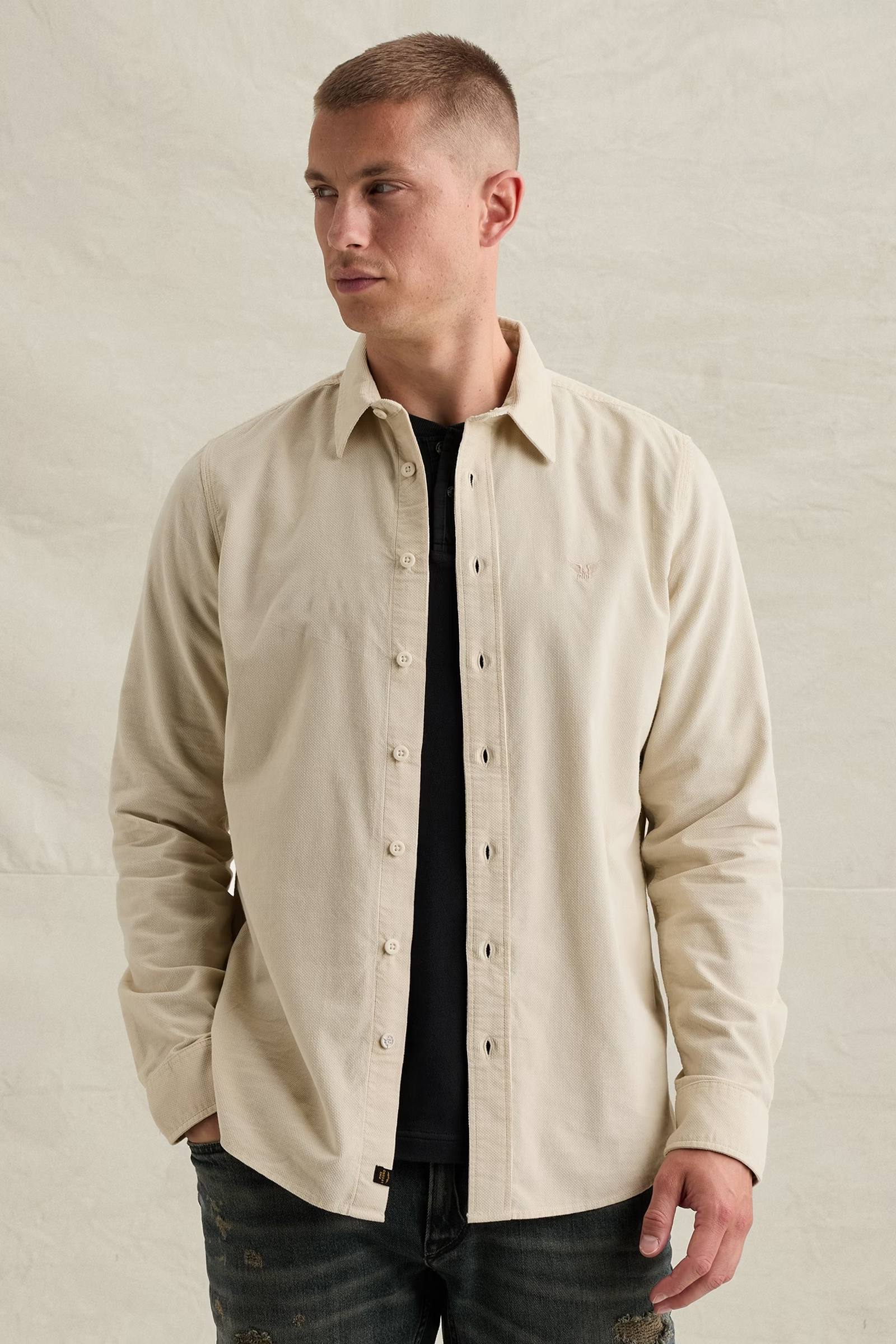 Heren overhemd lm casual ecru