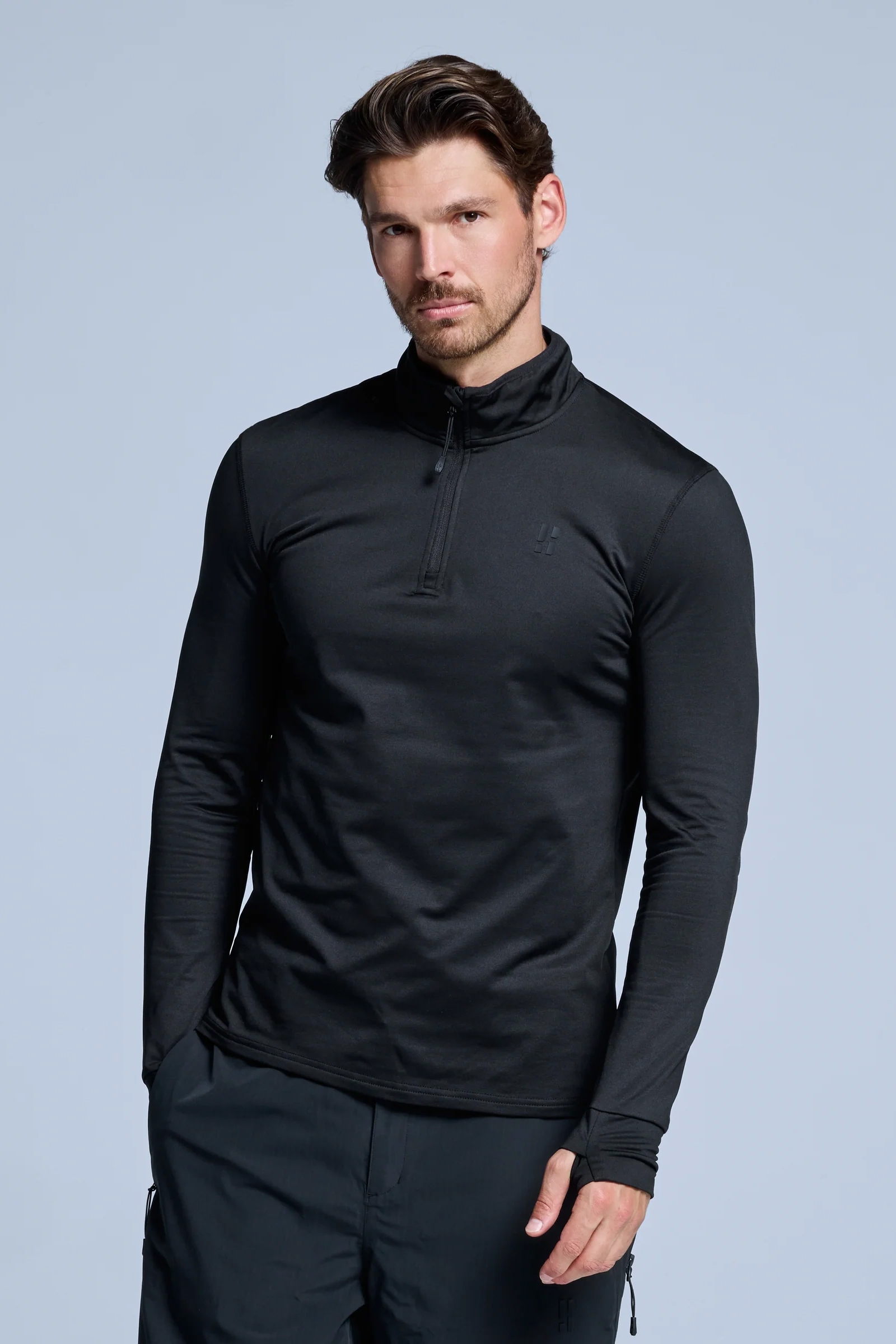 Wintersport heren pully+rits zwart