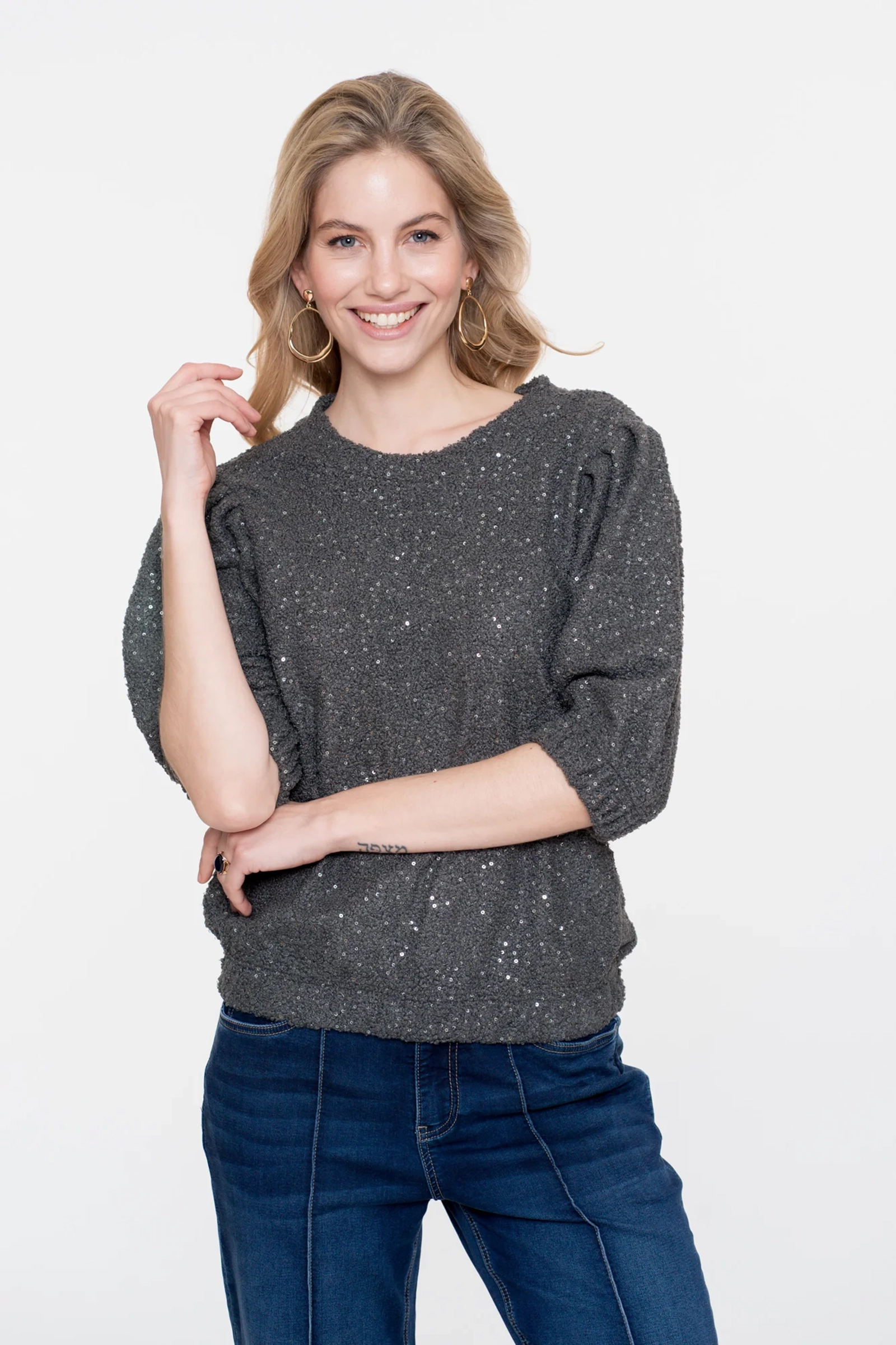 Dames blouse lange mouw grijs