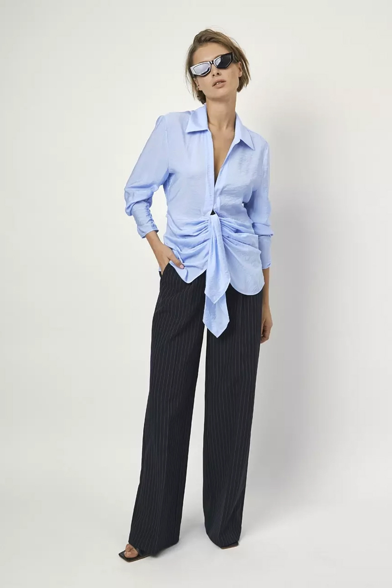 Dames blouse lange mouw blauw