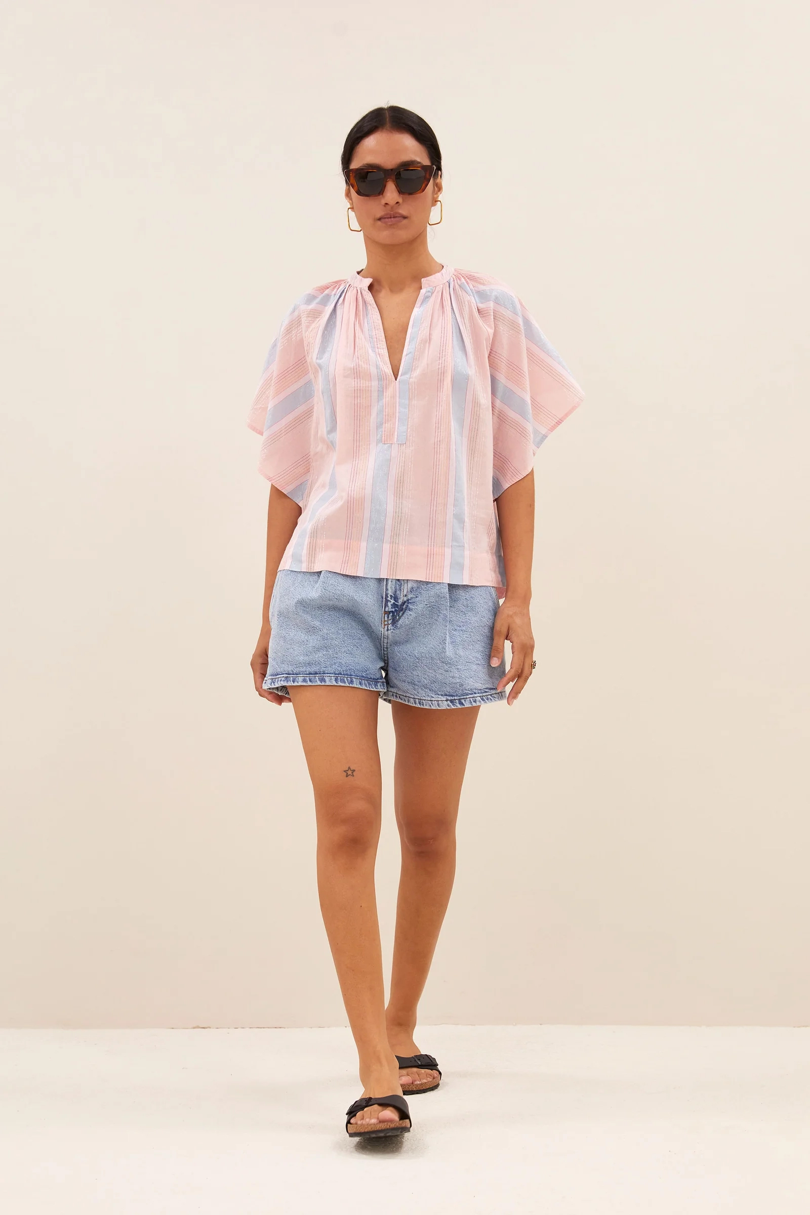By Bar Vina gloss stripe blouse Rose-1 2