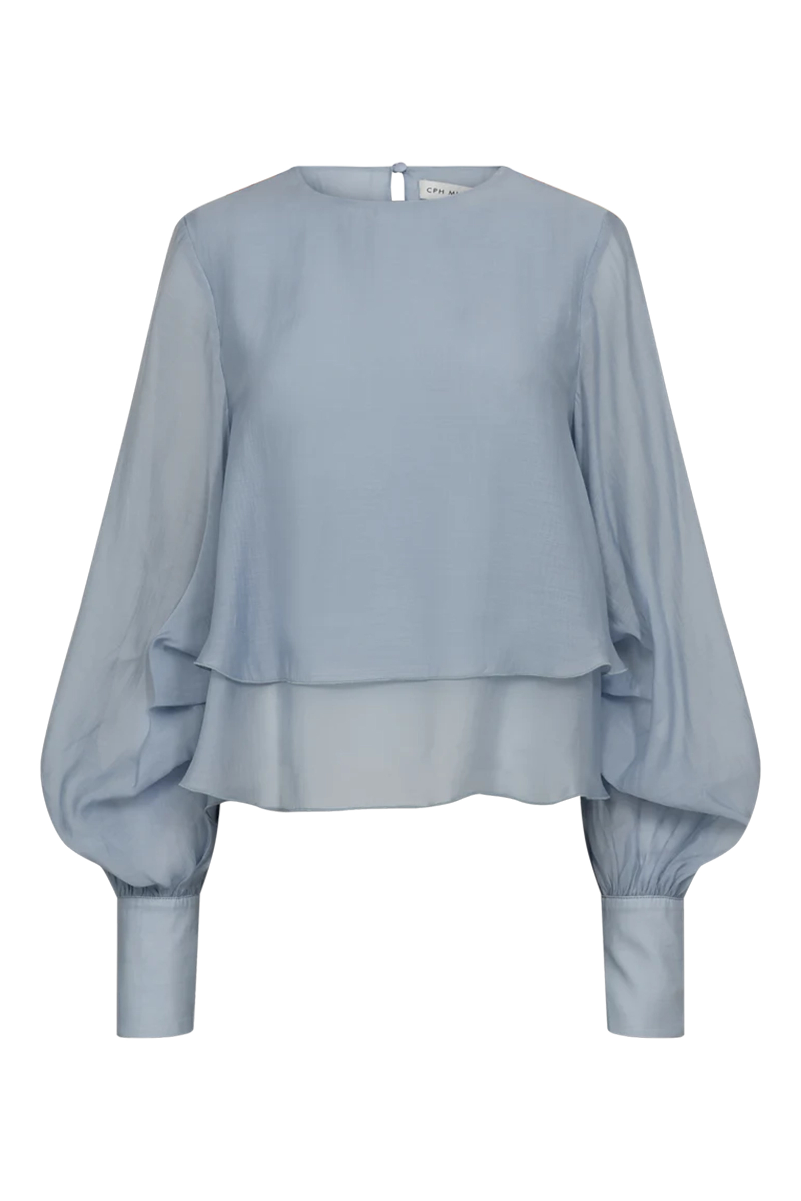 Dames blouse lange mouw blauw