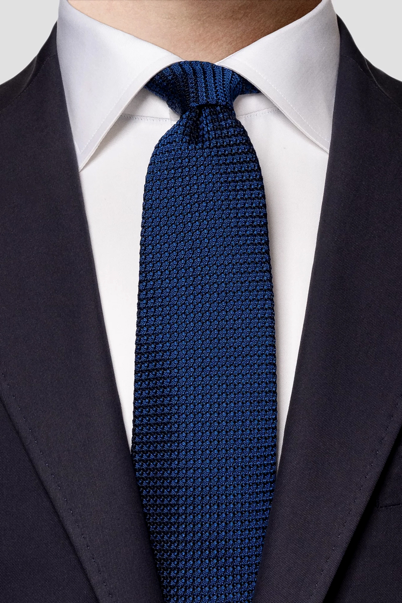 Eton Navy Blue Silk Grenadine Tie Blauw-1 2