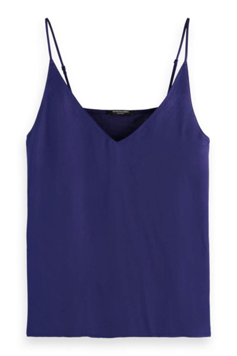 Scotch & Soda Woven/jersey V-neck tank Blauw-1 1