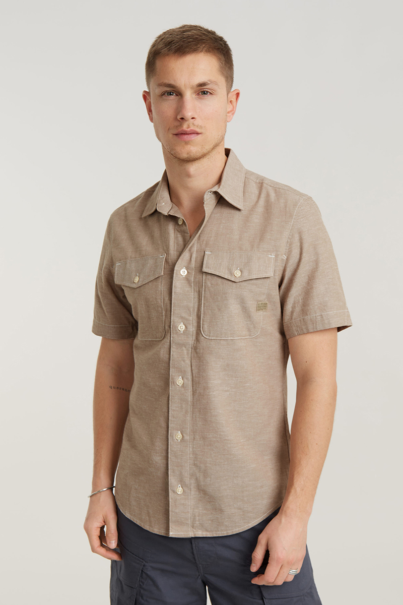 G-Star Marine slim shirt s\s bruin/beige-1 2