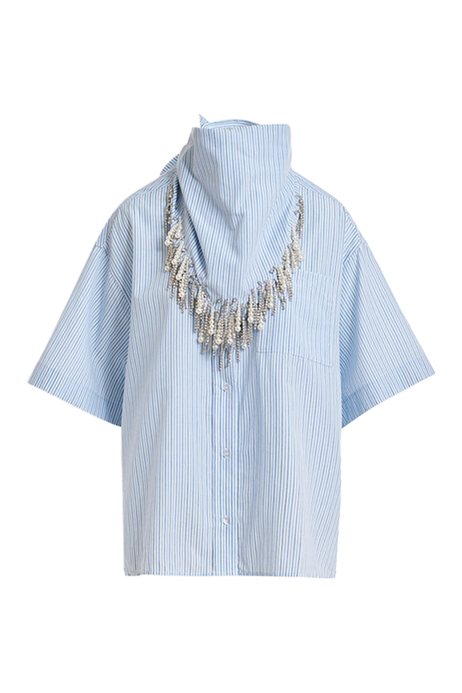 Dames blouse korte mouw blauw