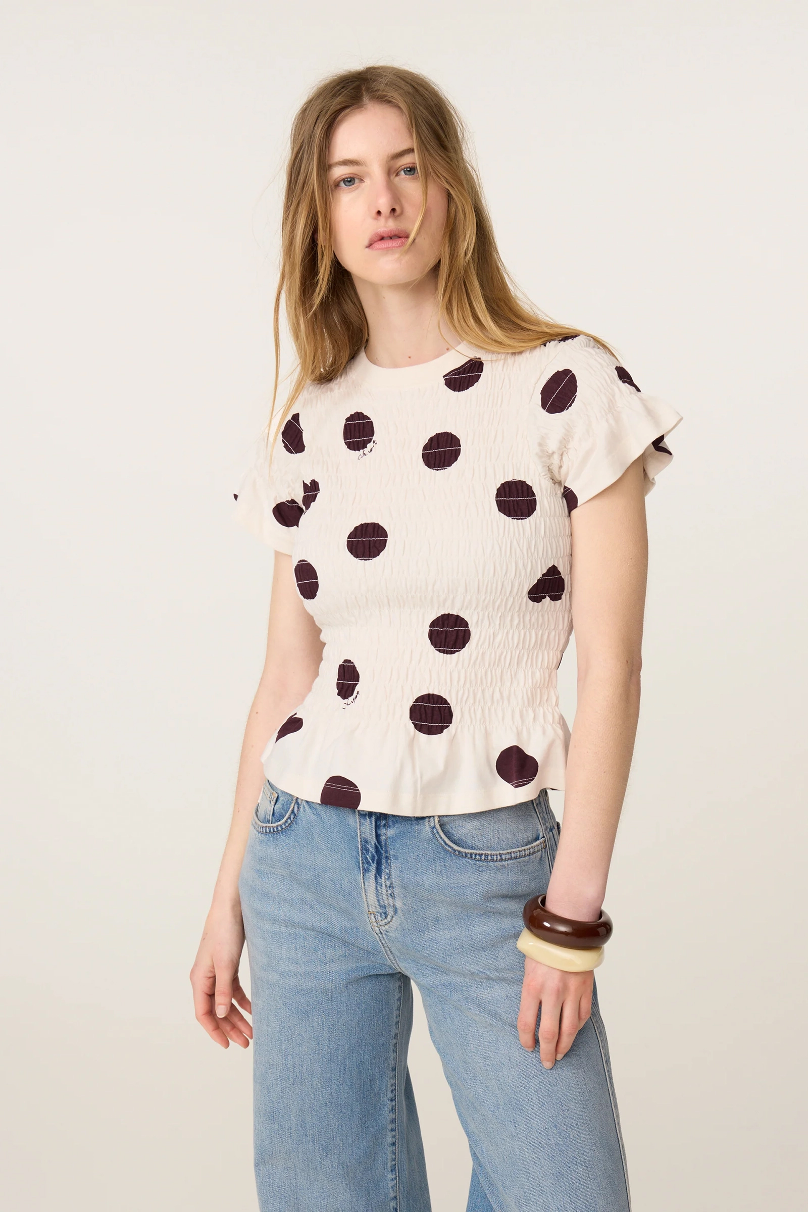 Dames t-shirt lange mouw ecru