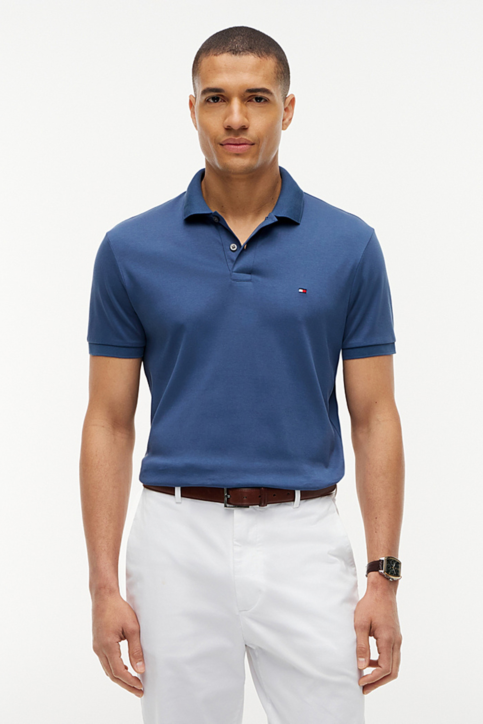 Heren polo korte mouw blauw