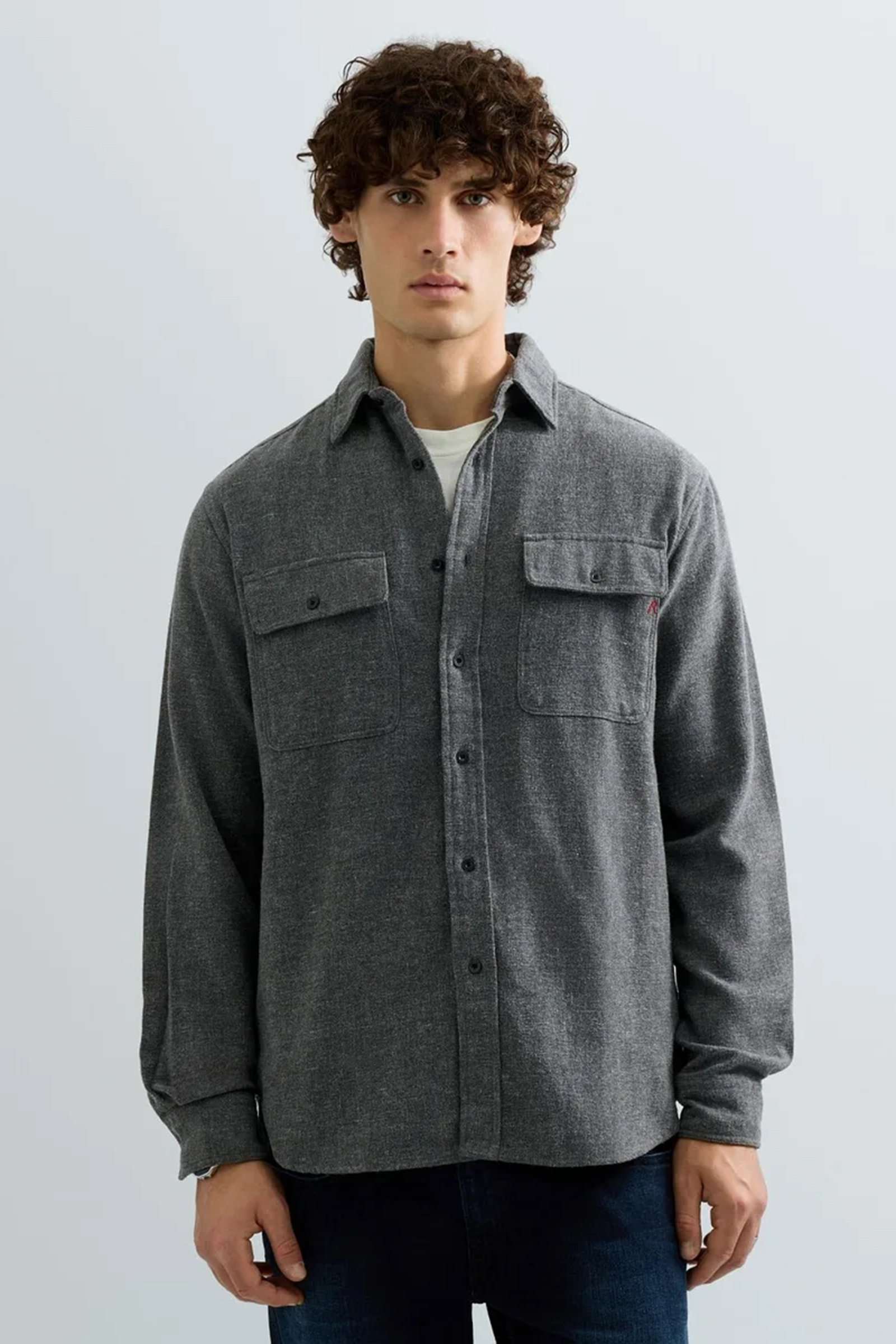 Heren overhemd lm casual grijs
