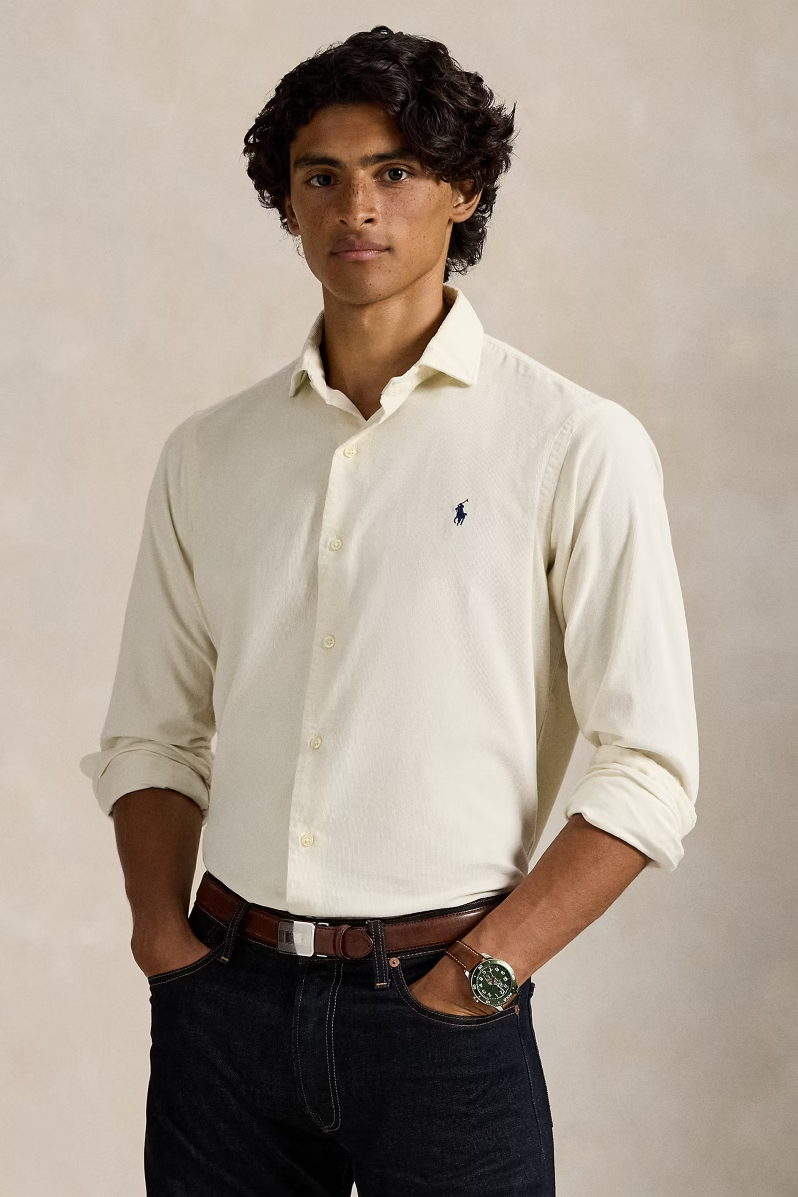 Heren overhemd lm casual ecru