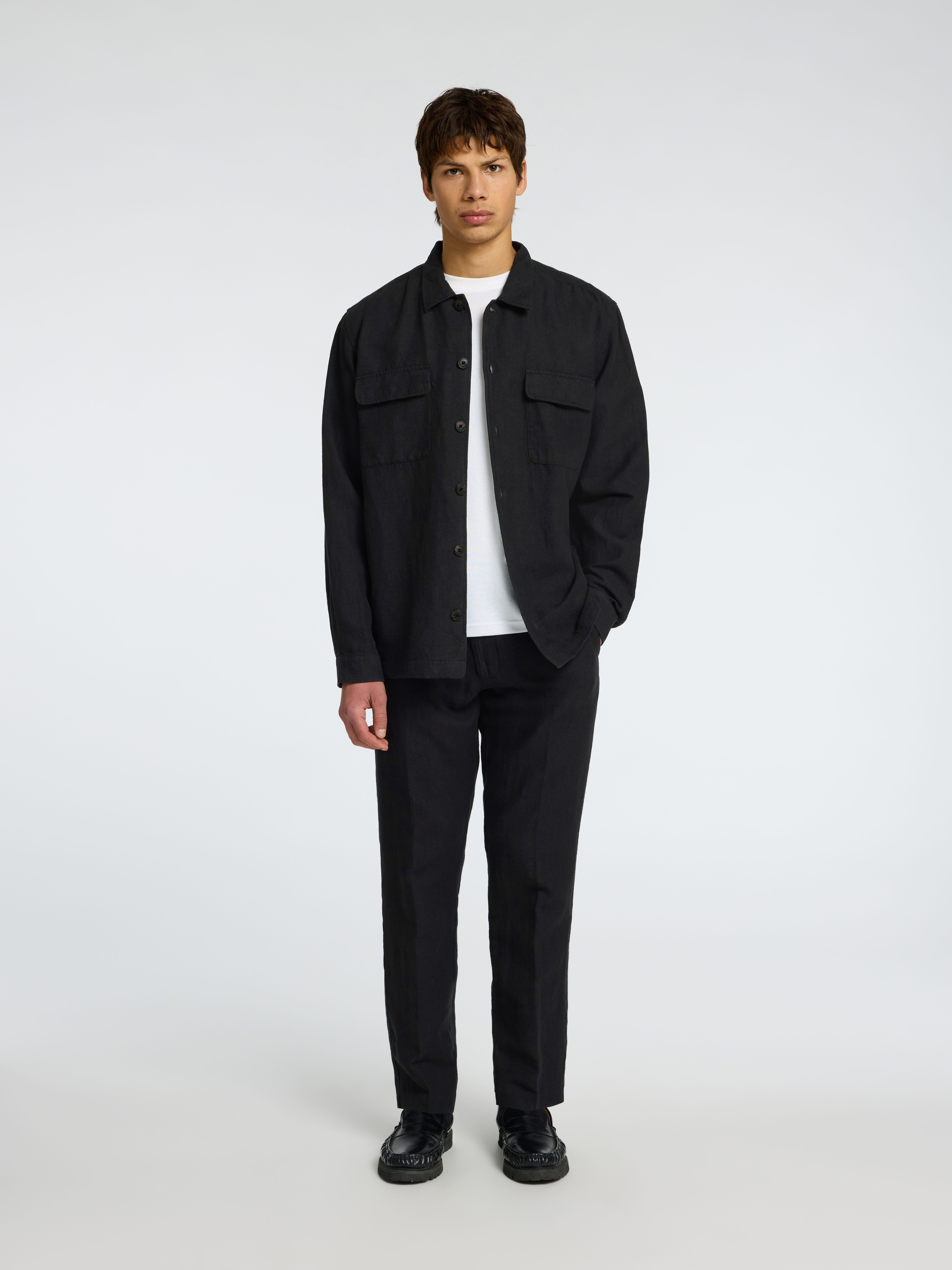 Selected SLH-LEROY LINEN BLEND OVERSHIRT LS 179099-Black 5