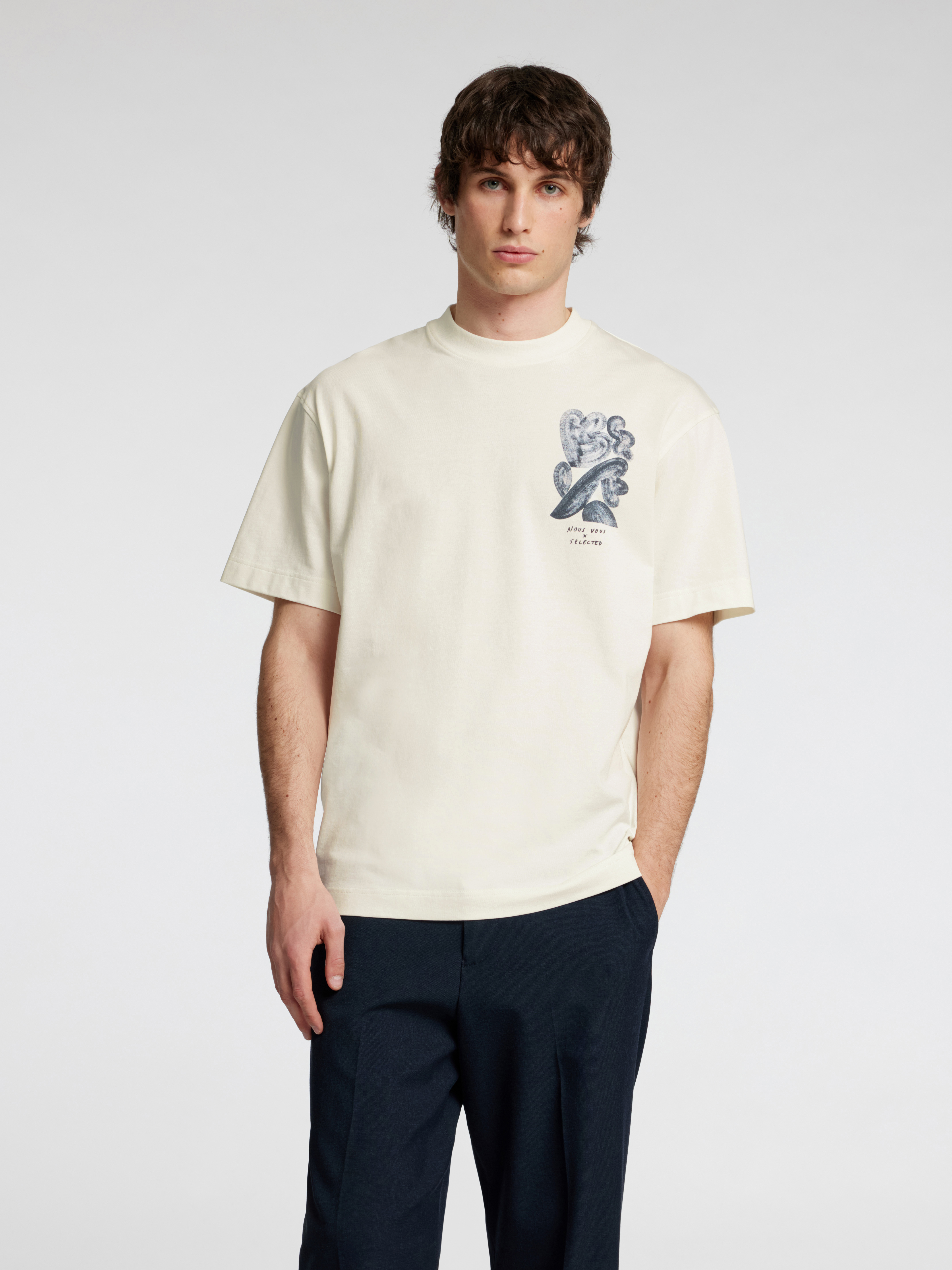 Selected SLHRELAXWILL LICENSE SS O-NECK TEE 183298002-Cloud Dancer/Neutral Color 3