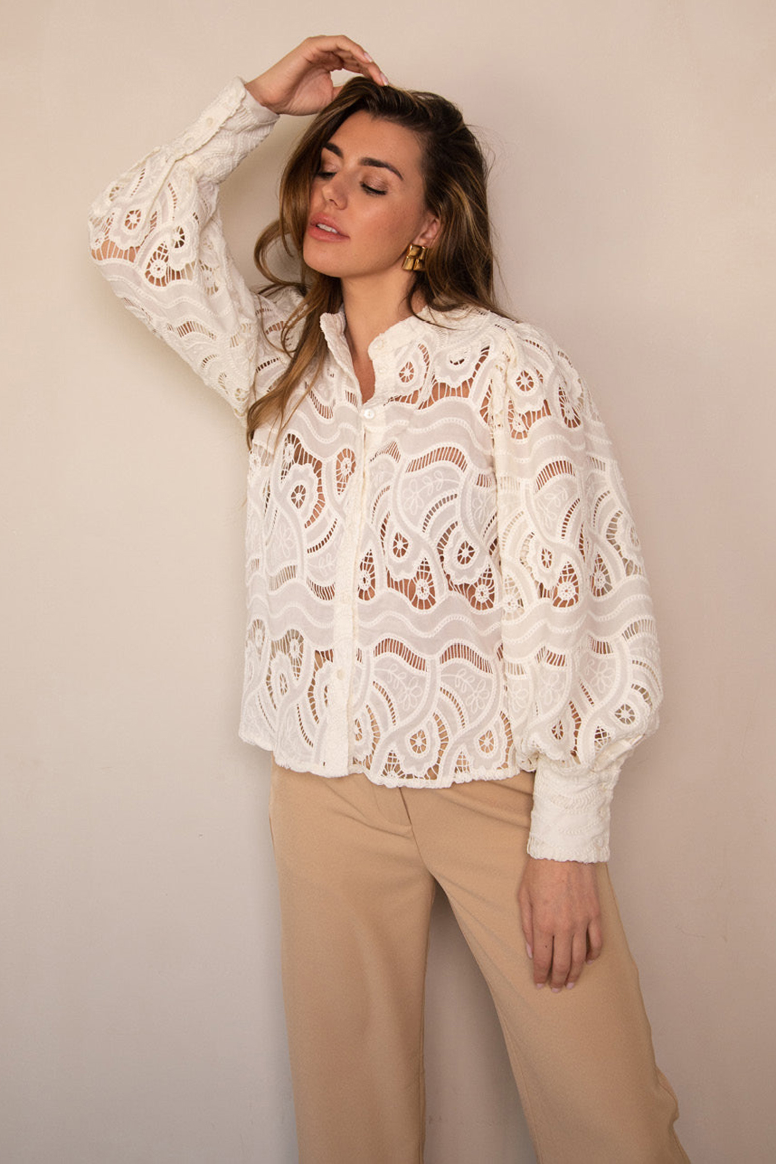 Dames blouse korte mouw ecru