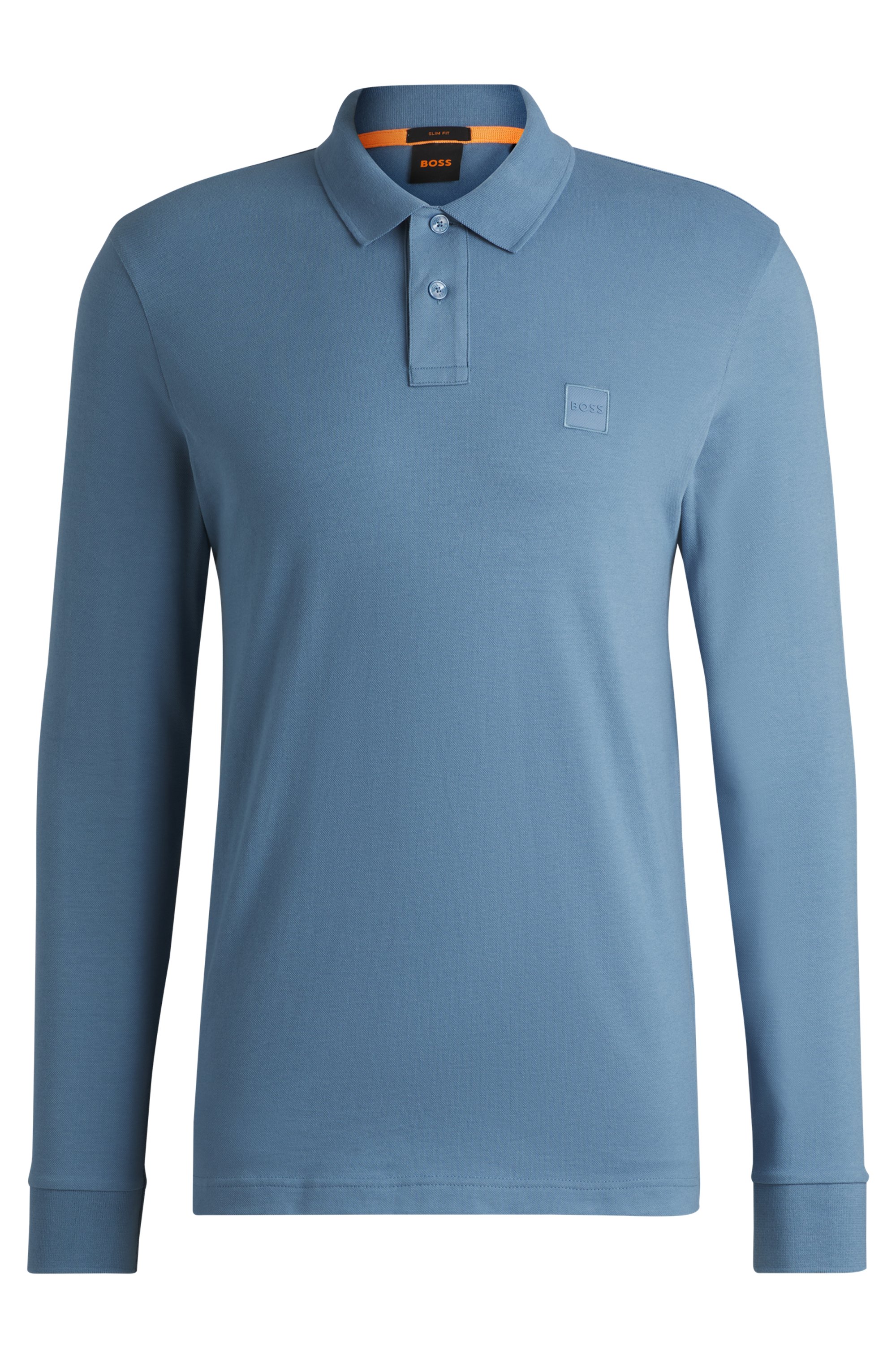 Heren polo lange mouw blauw