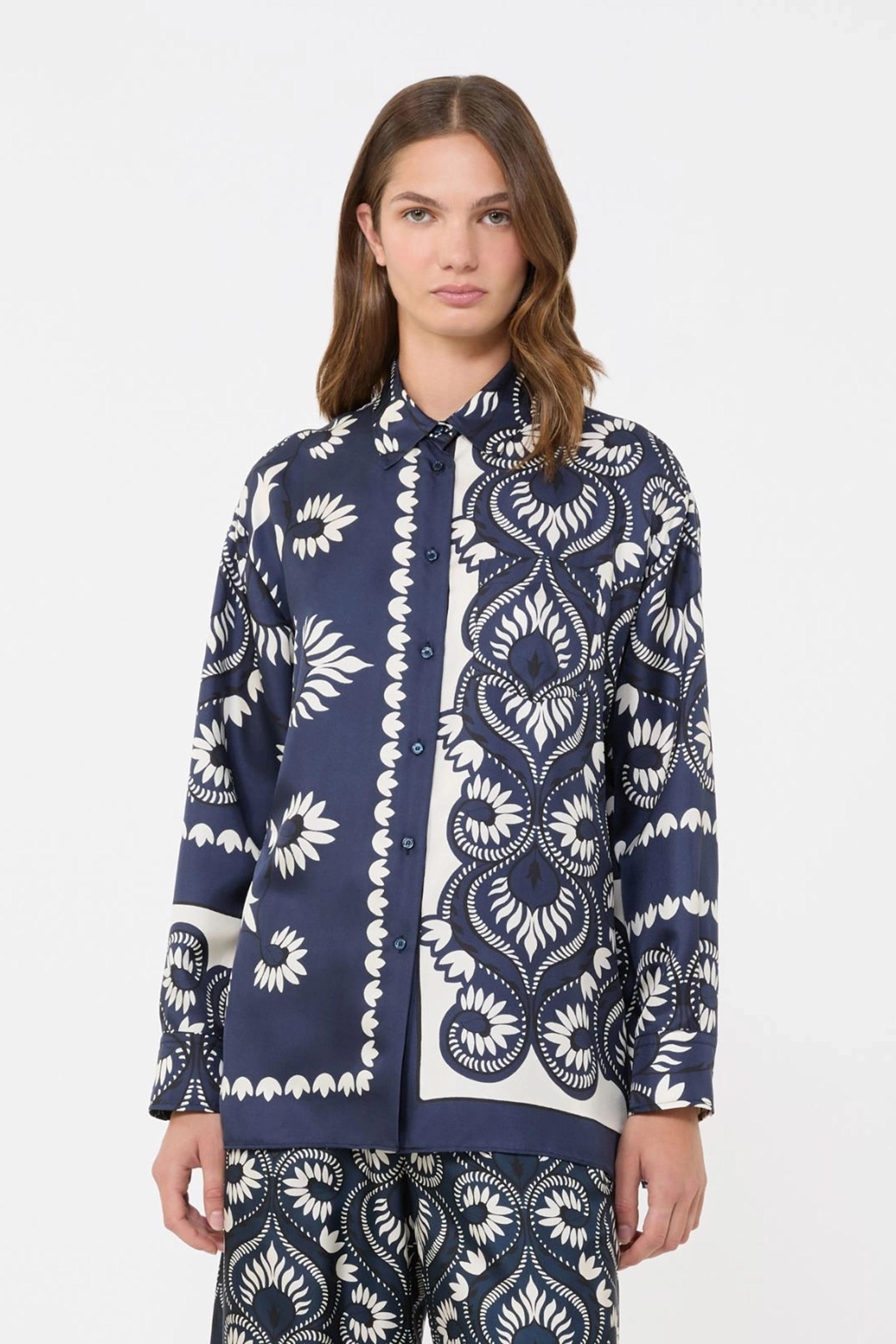 Dames blouse lange mouw blauw