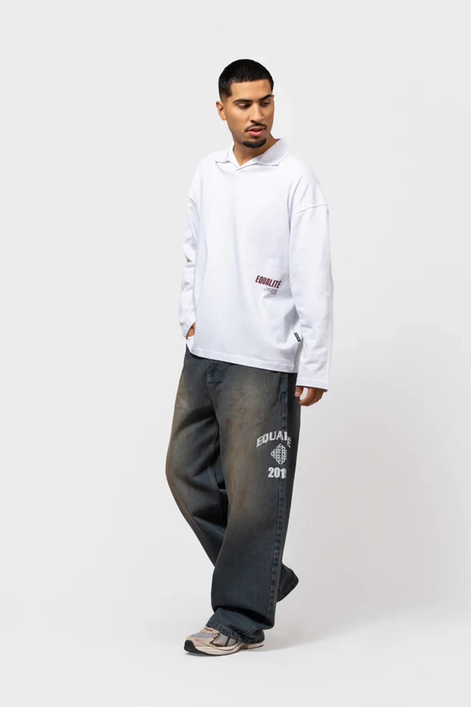 Heren polo lange mouw wit