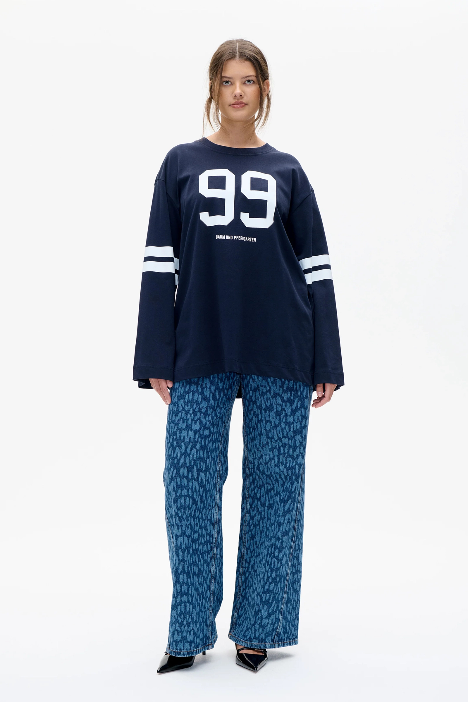 Dames t-shirt lange mouw blauw