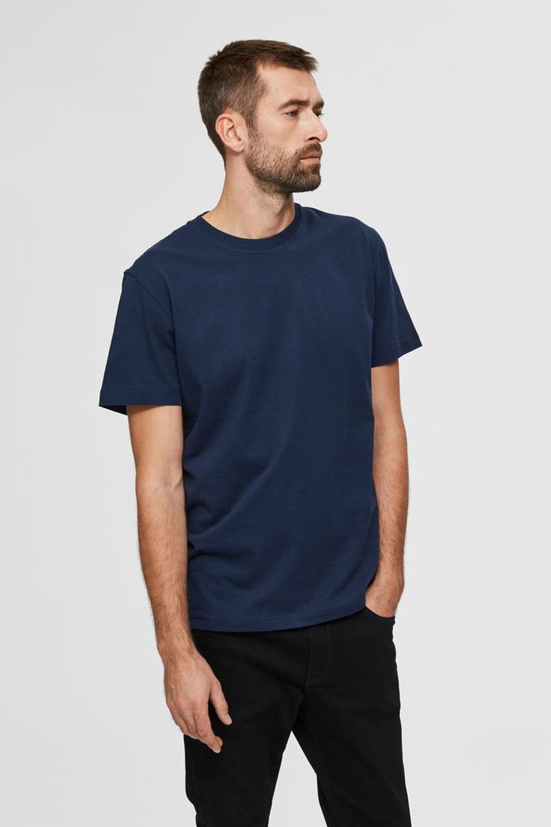 Selected SLHNORMAN180 SS O-NECK TEE S NOOS Blauw-1 2