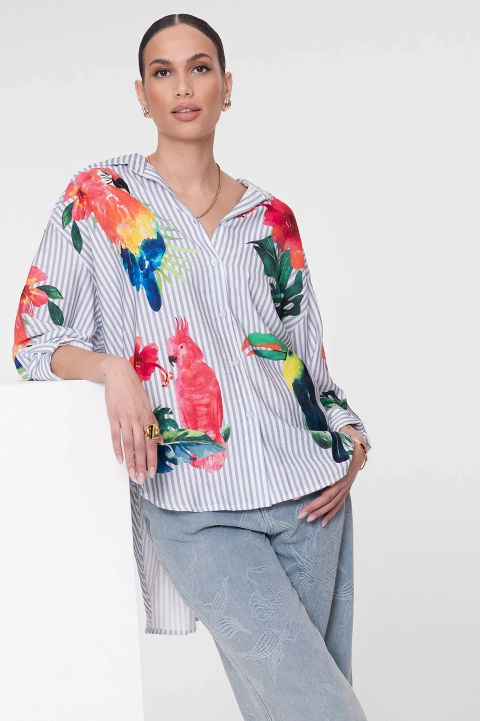 Dames blouse korte mouw blauw