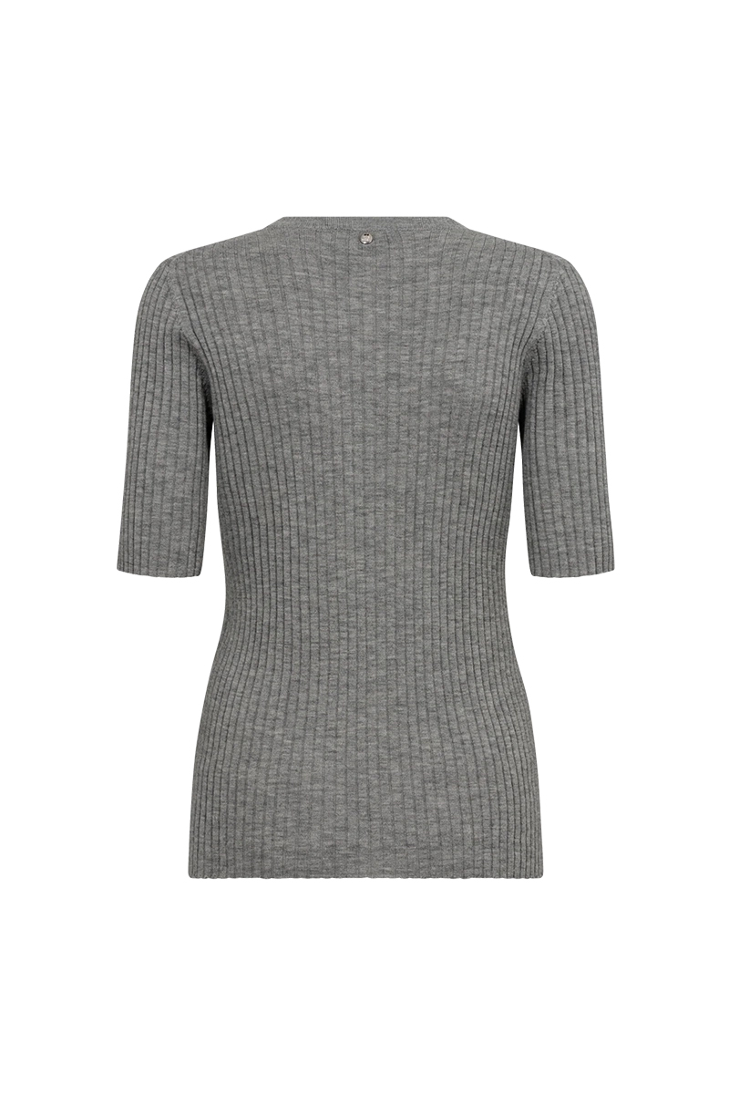 Mos Mosh MMRelena Rib SS Crew Neck Knit Grijs-1 3