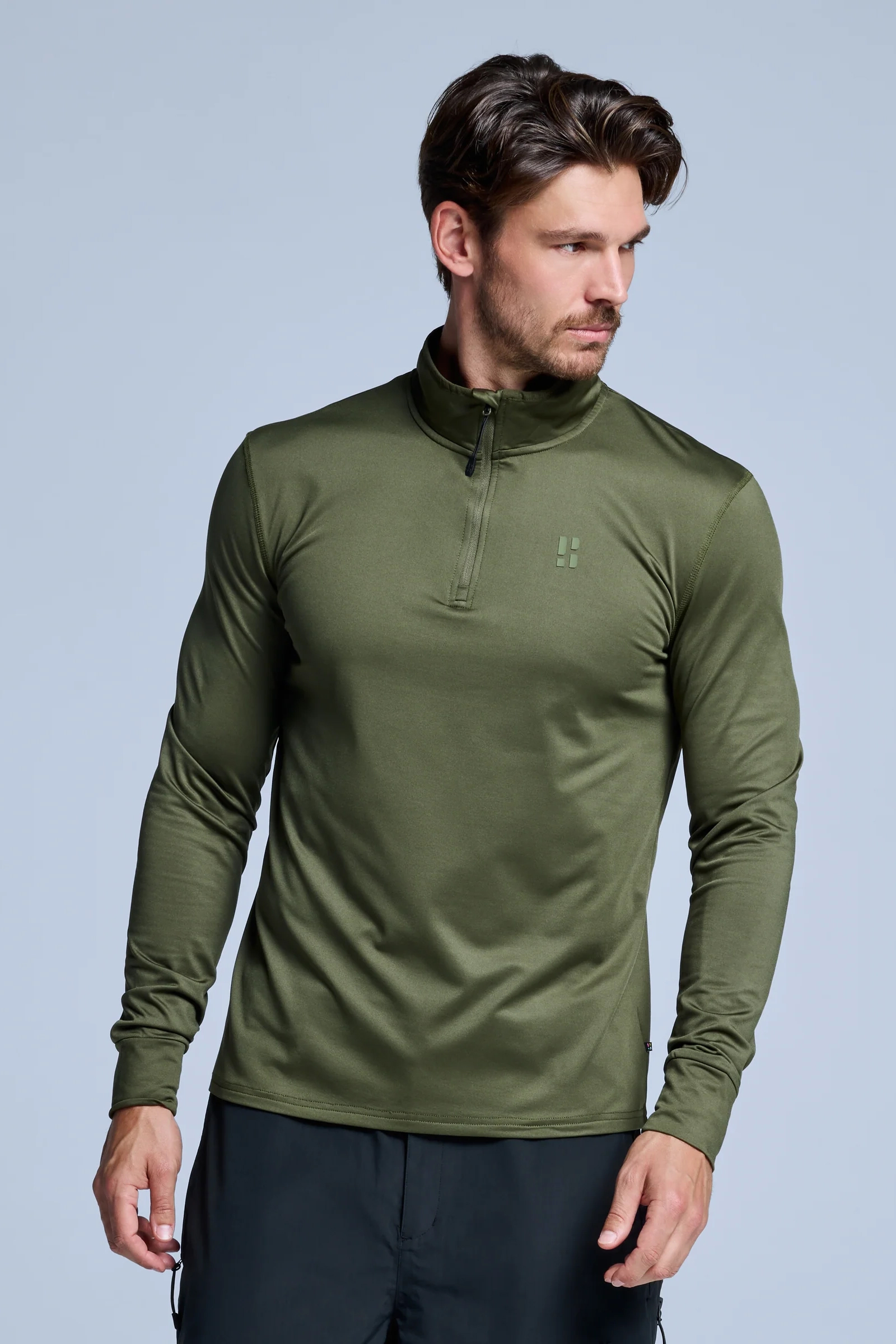 Wintersport heren pully+rits groen