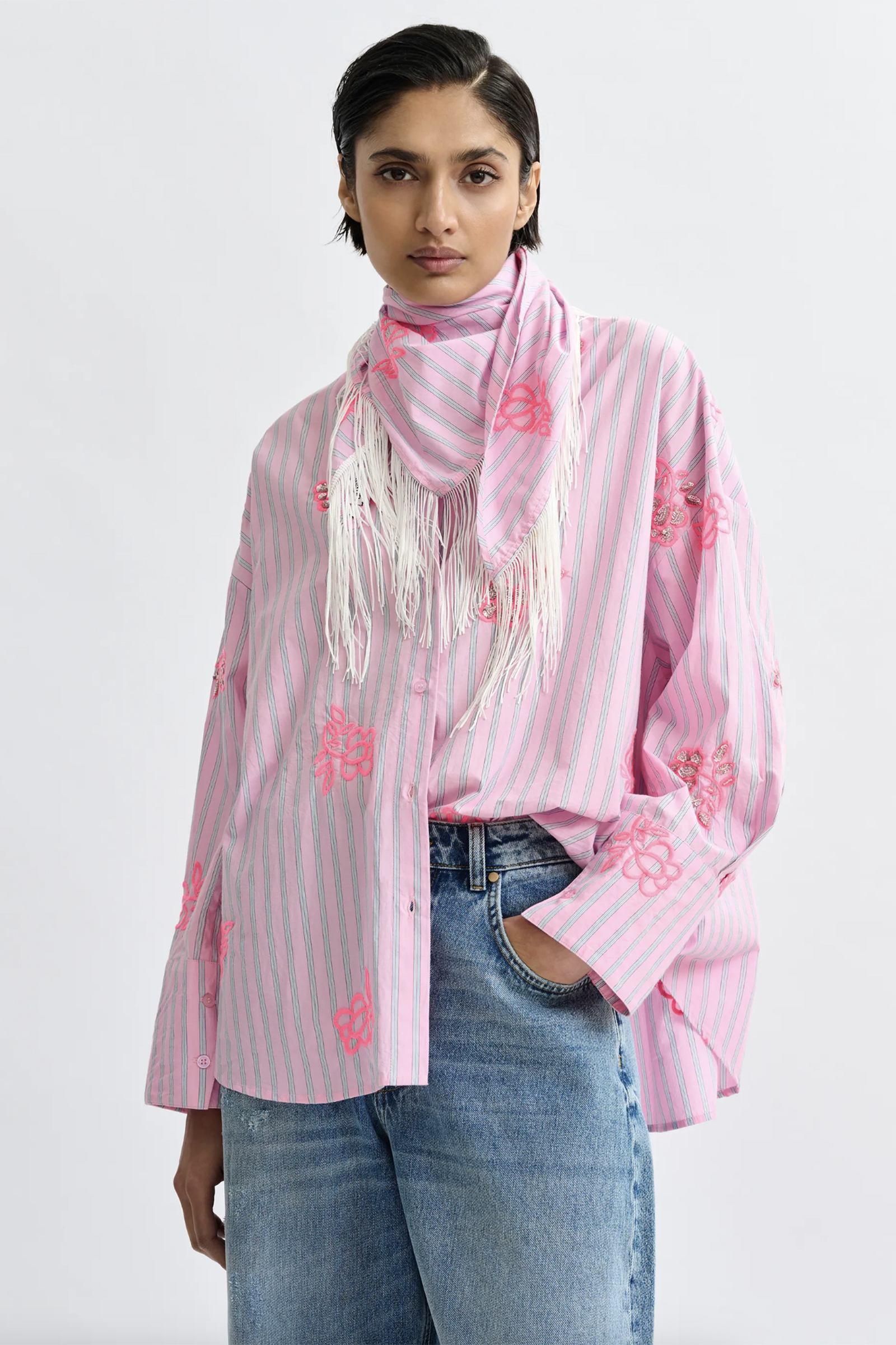 Dames blouse lange mouw rose