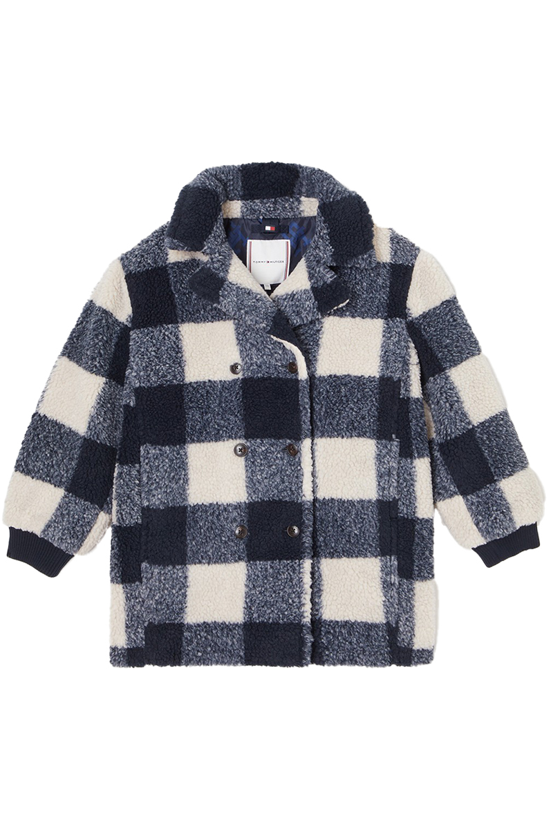 Tommy Hilfiger teddy oversized gingham peacoat Blauw-1 1