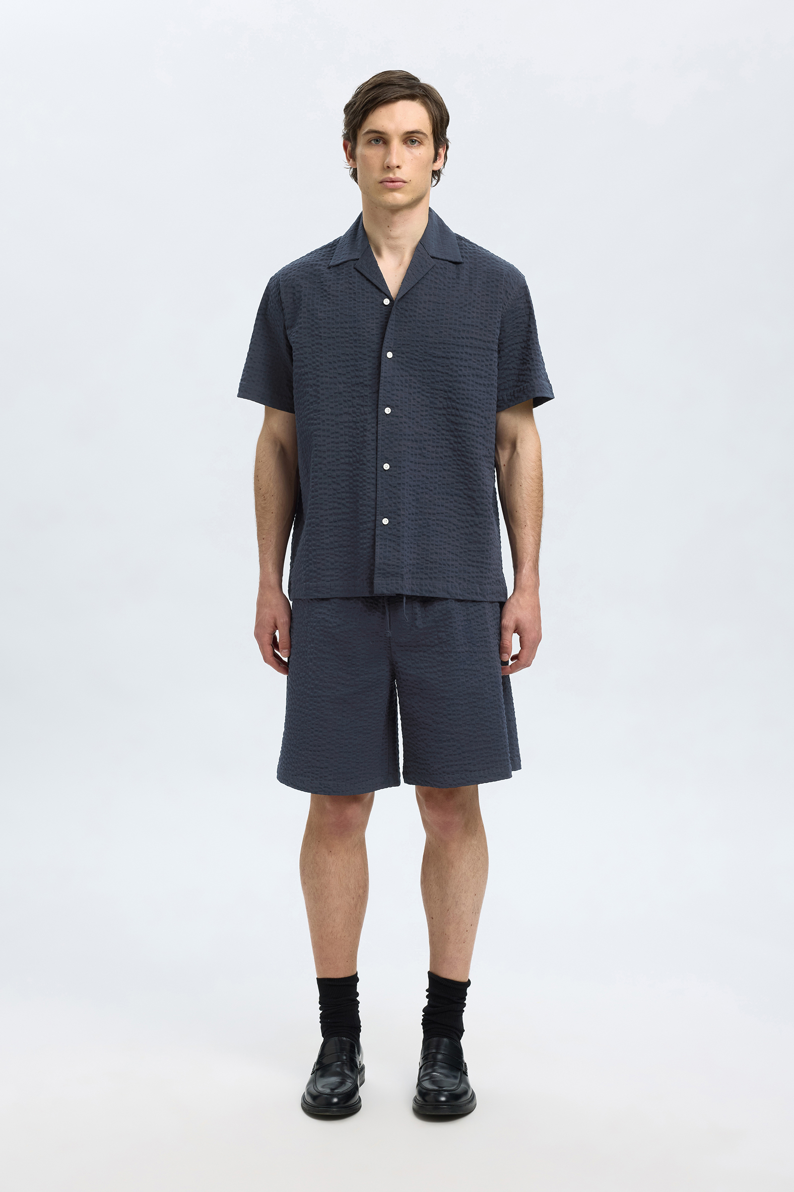 Selected SLHLOOSE-ACE SEERSUCKER STRING SHOR 186839-Sky Captain 2