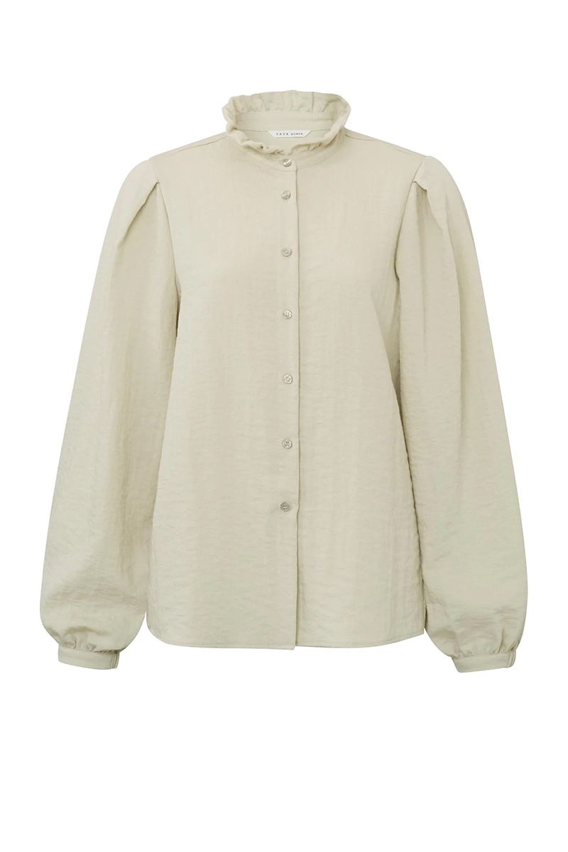 Yaya Blouse with ruffled neck Groen-1 1