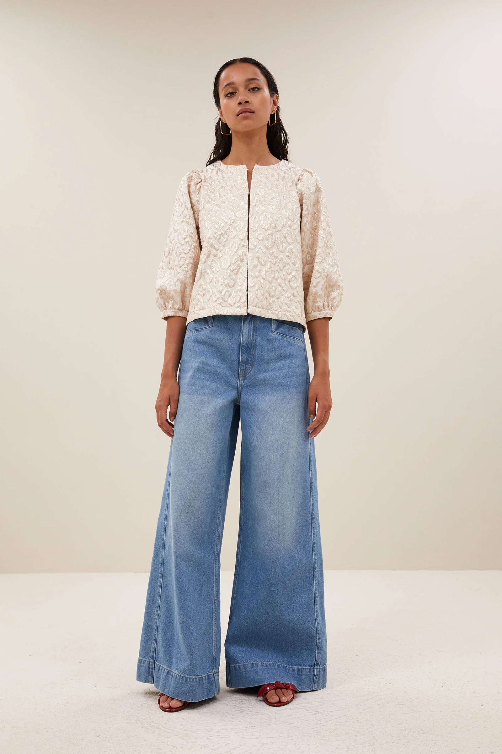 Dames blouse korte mouw ecru