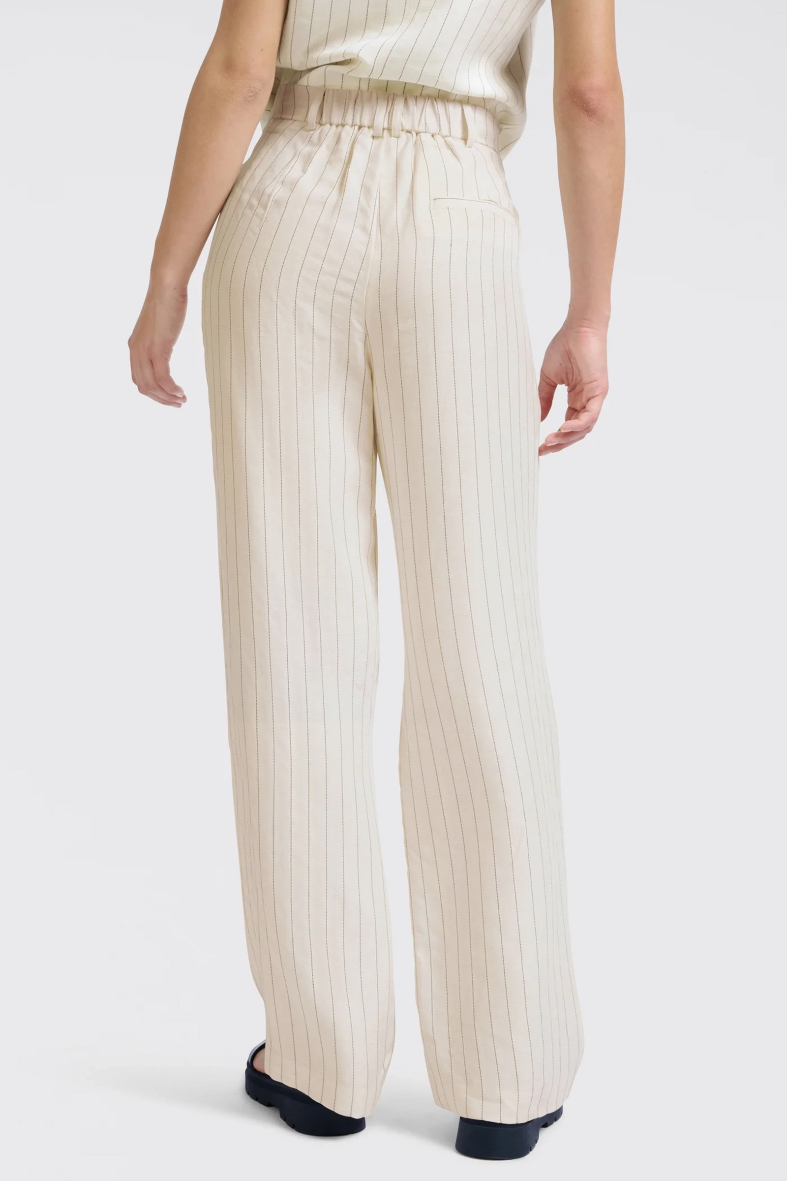 Yaya Linen mix wide leg trousers SAND LINEN BEIGE DESSIN 3