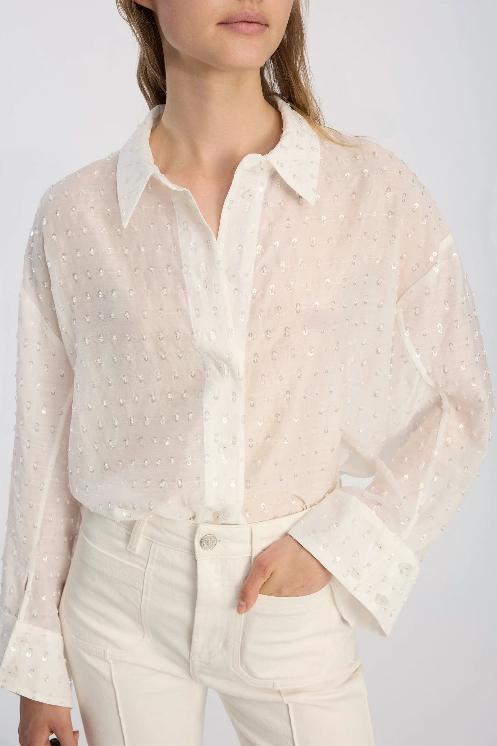 Dames blouse lange mouw wit