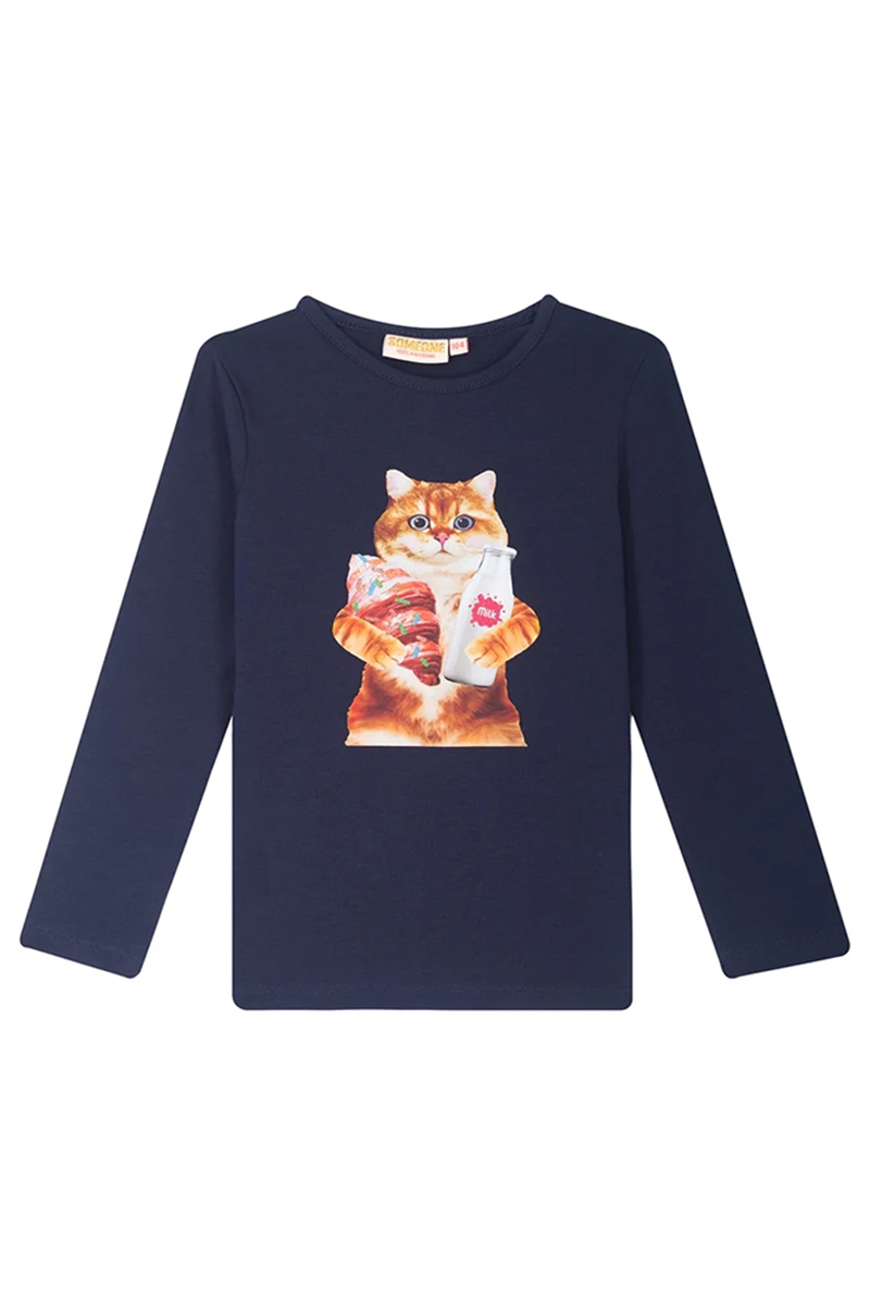 Meisjes t-shirt lange mouw blauw