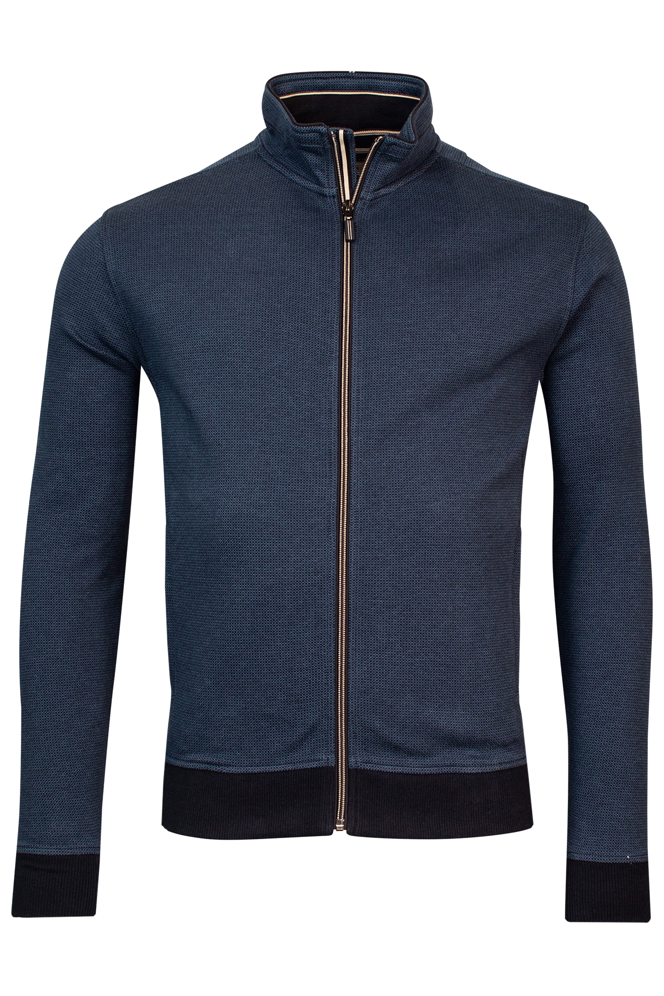 Baileys Sweat Cardigan Zip  2-tone all over Jacquard Blauw-1 1