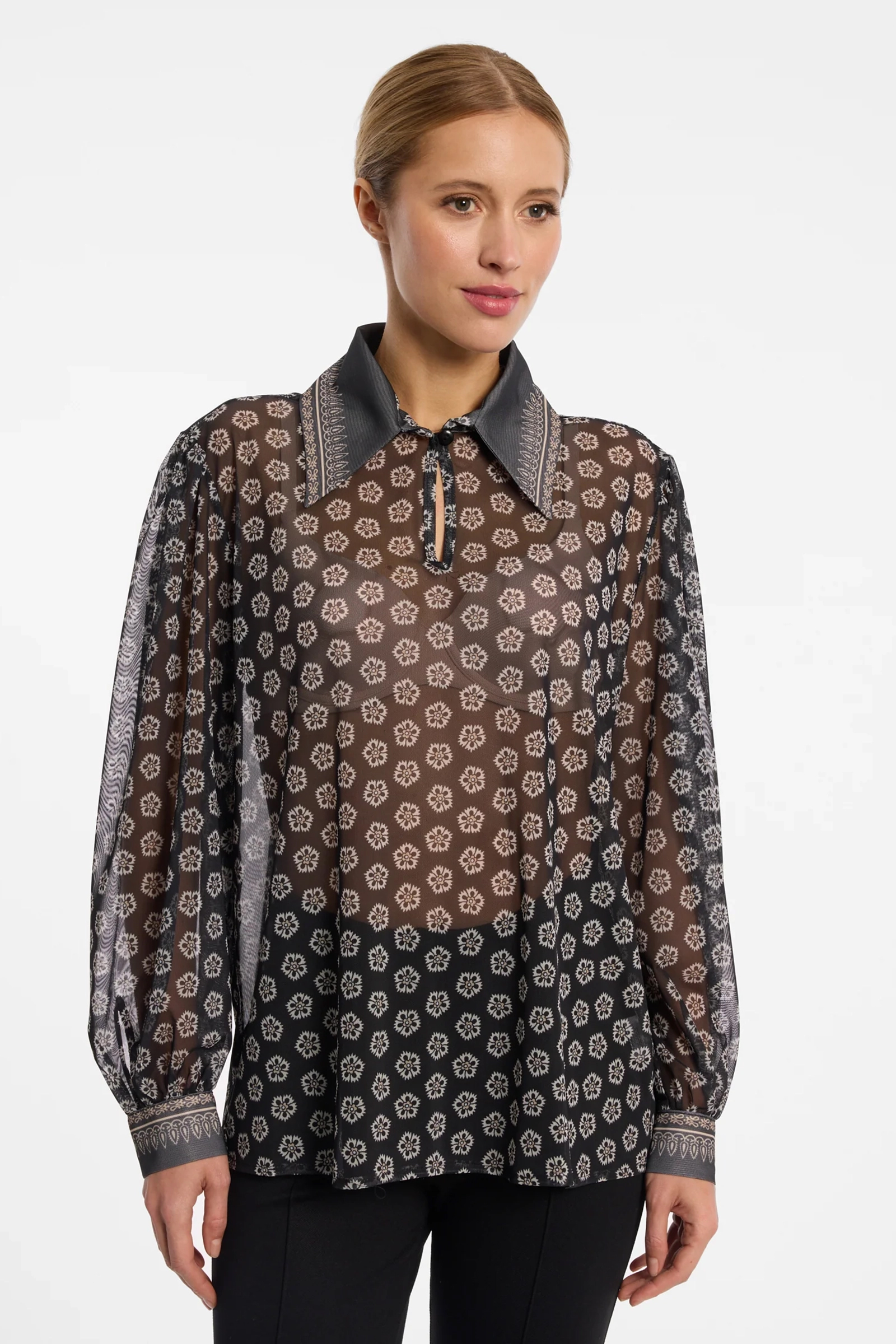 Dames blouse lange mouw zwart