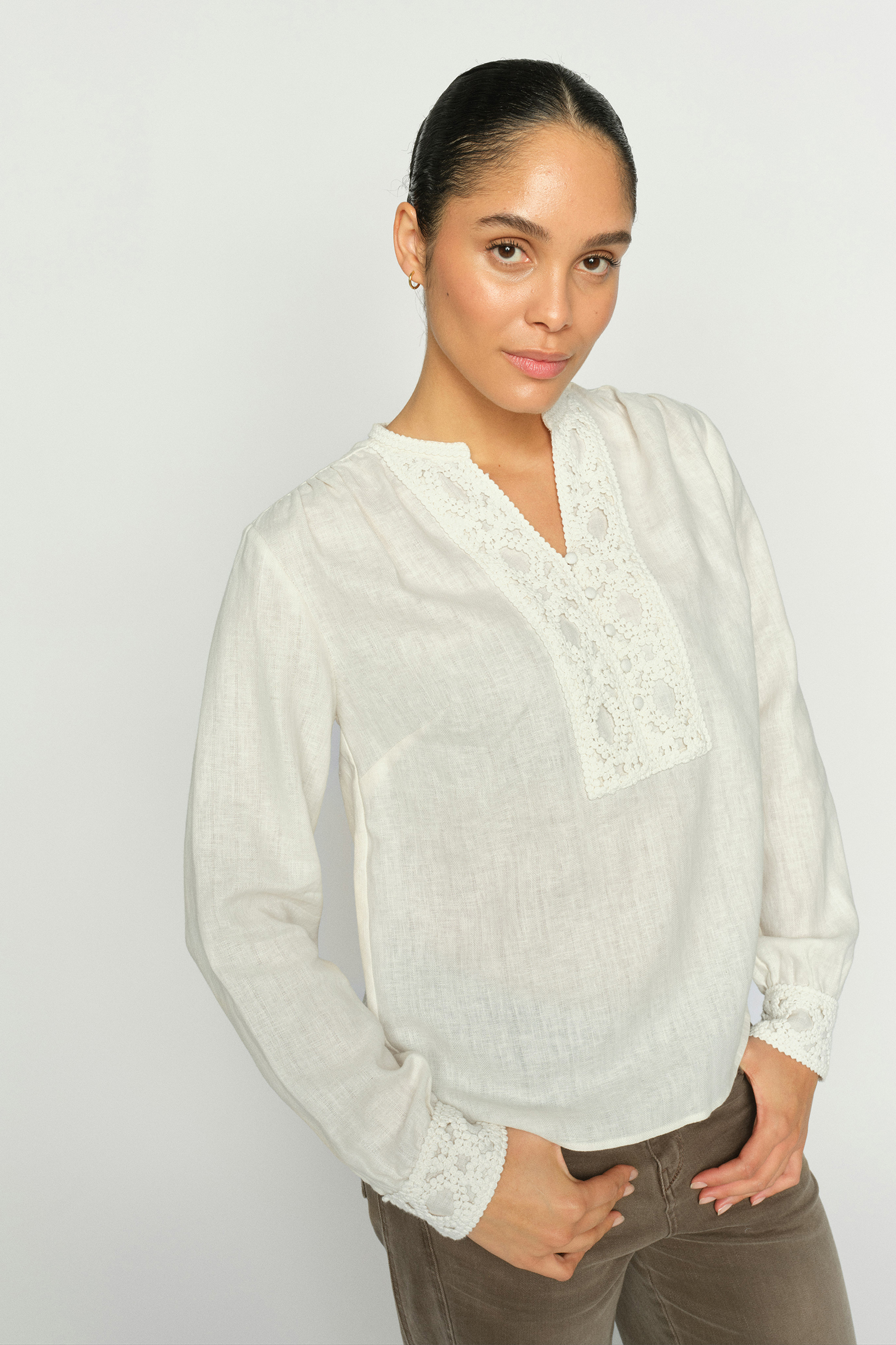 Dames blouse lange mouw ecru