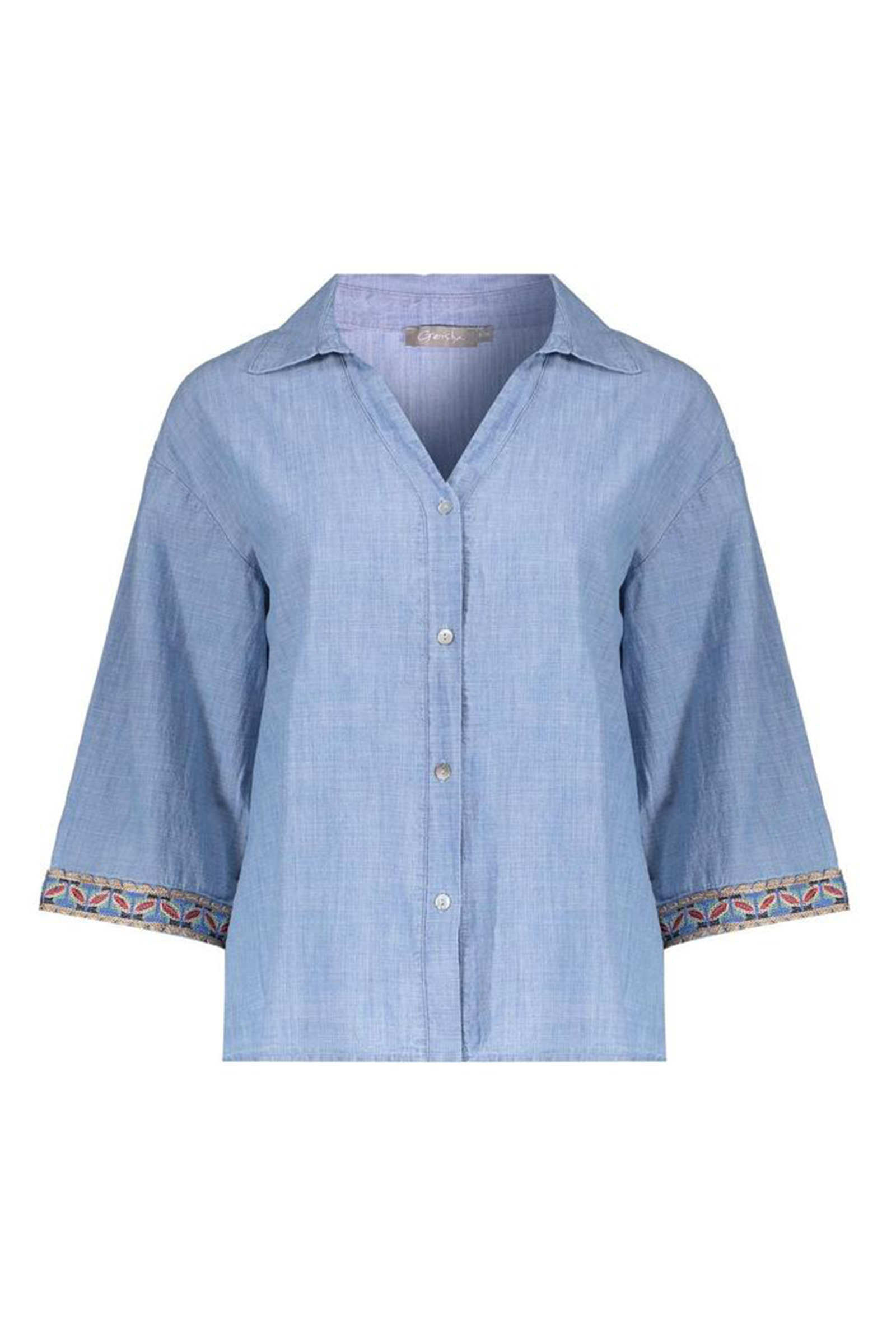 Dames blouse korte mouw blauw