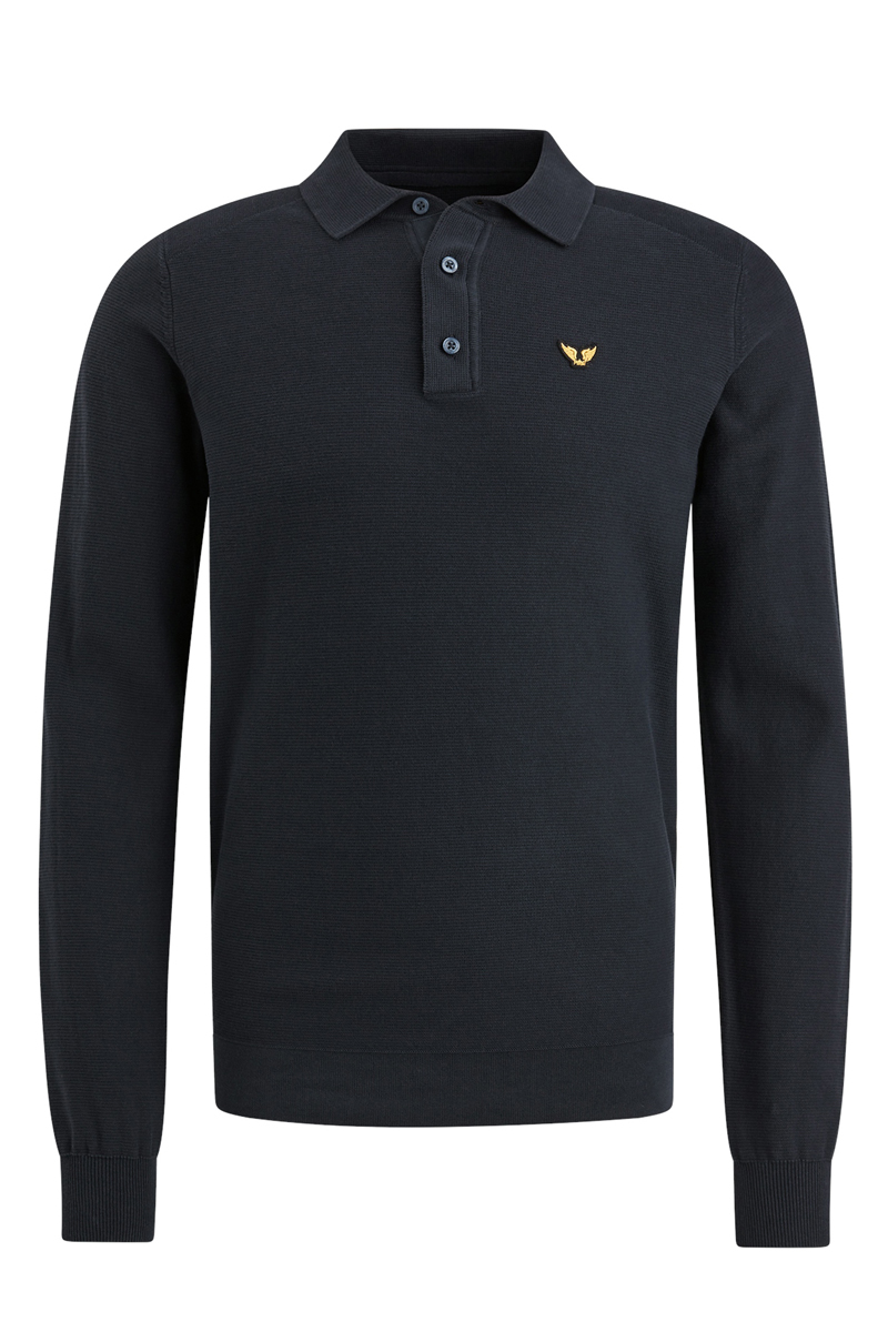 Heren polo lange mouw blauw
