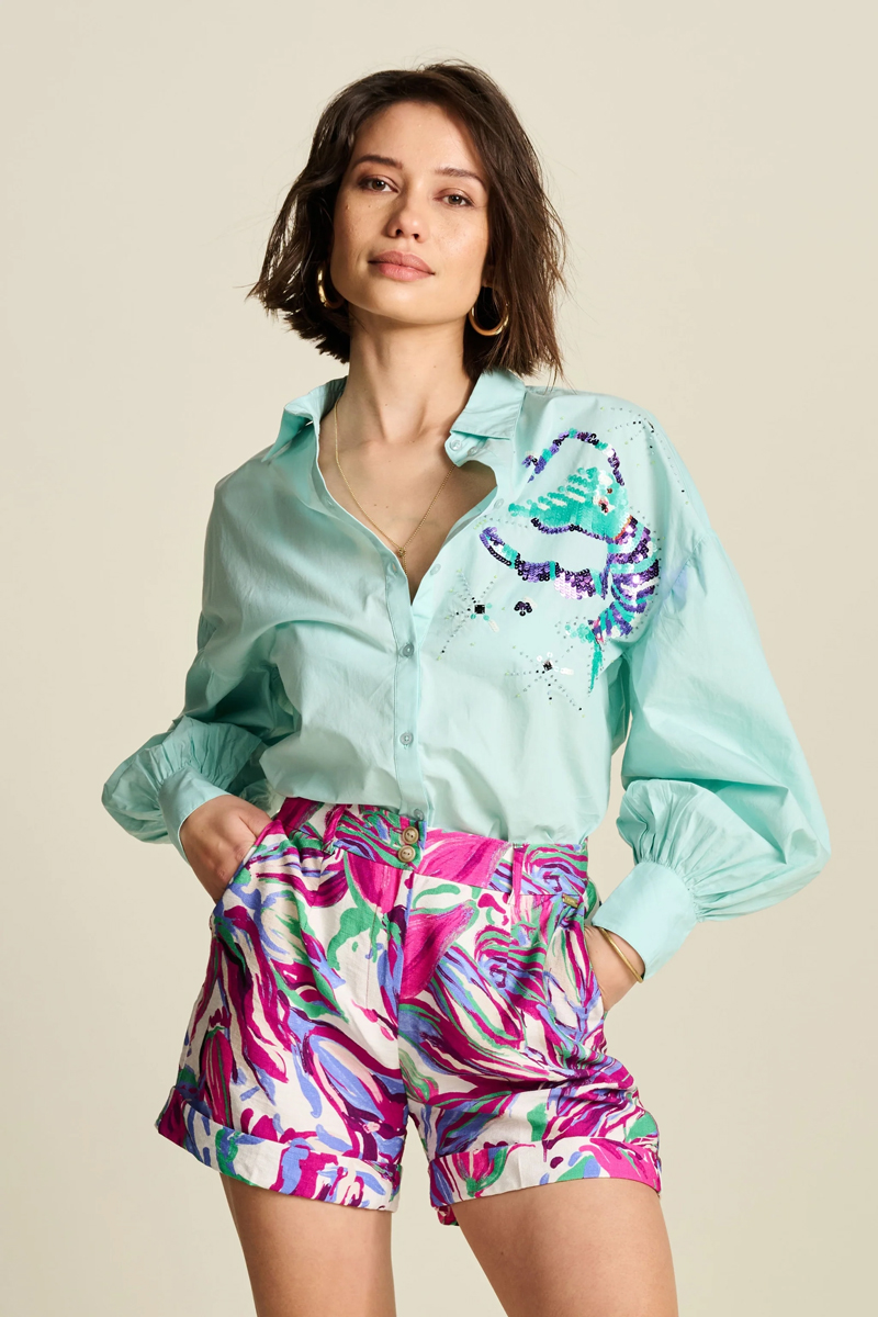 Dames blouse lange mouw blauw