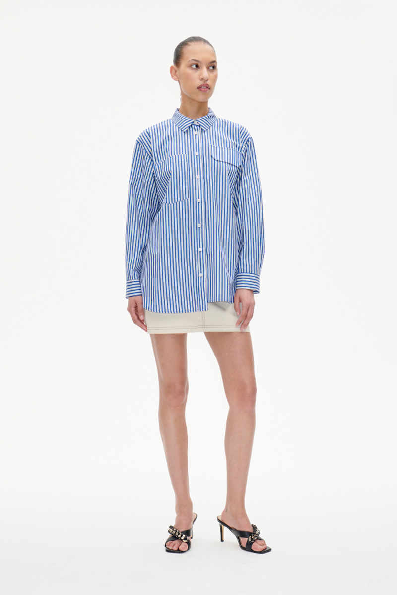 Dames blouse lange mouw blauw