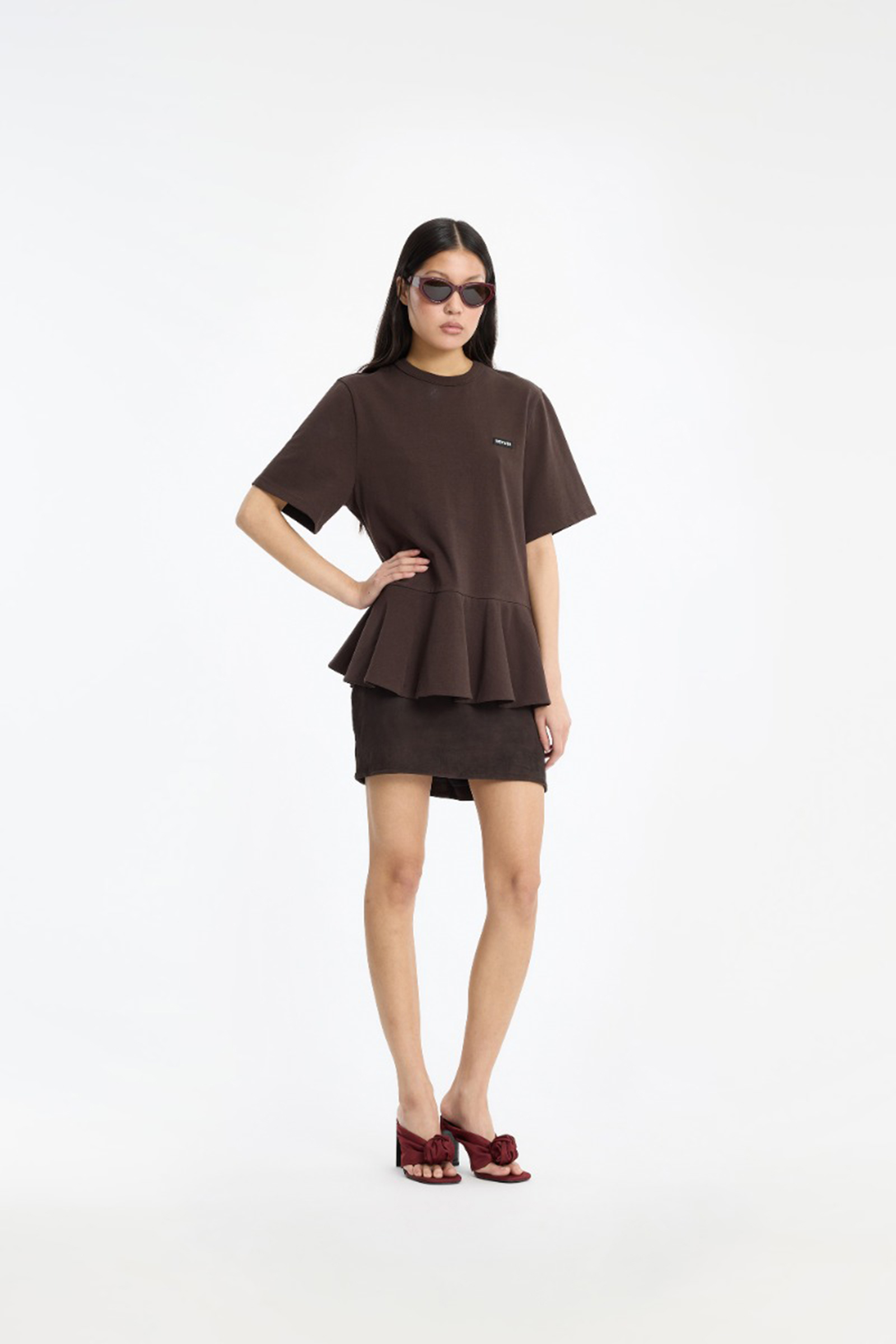 Dames t-shirt korte mouw bruin