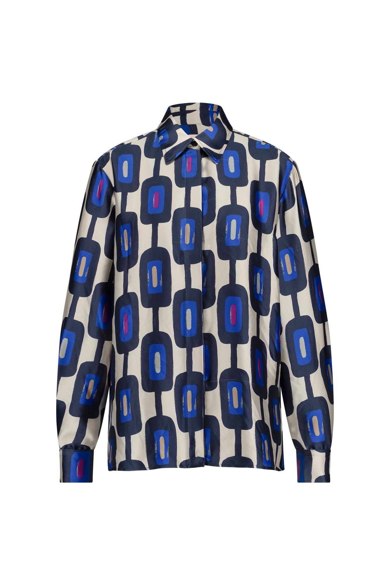 Dames blouse lange mouw blauw