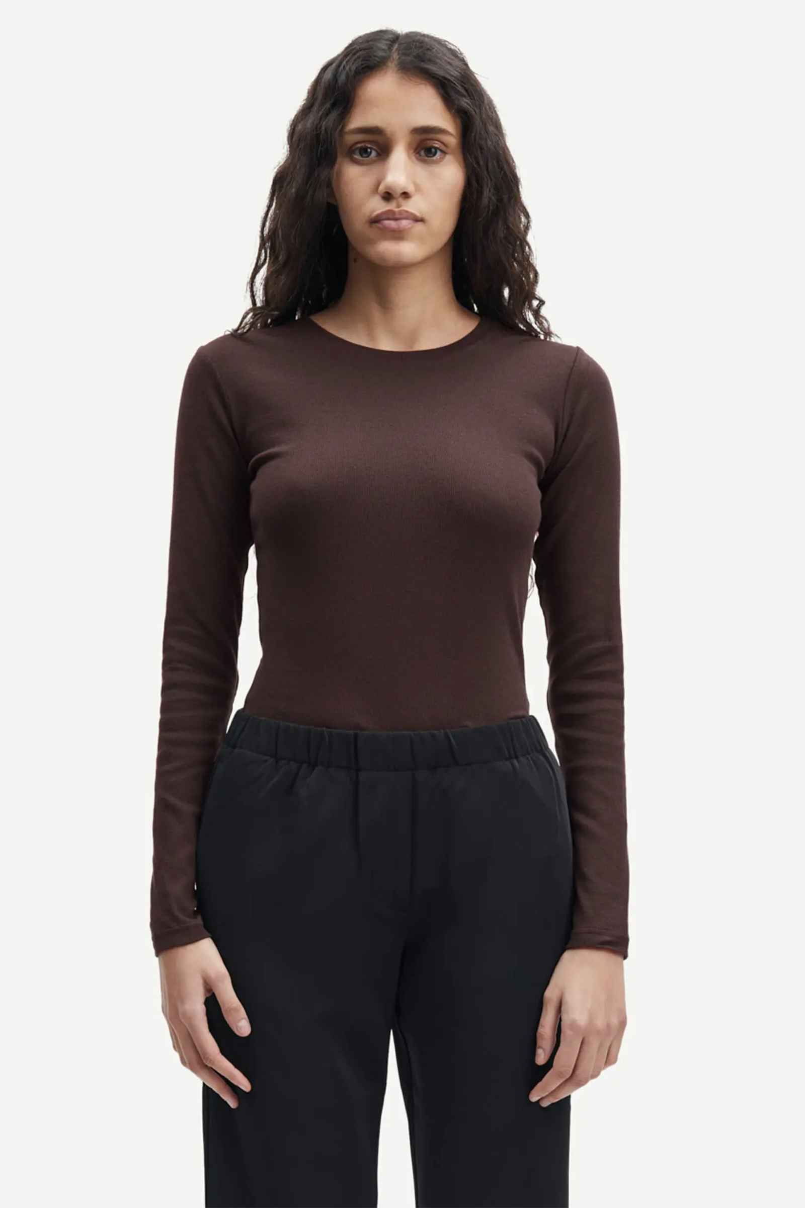 Dames t-shirt lange mouw bruin