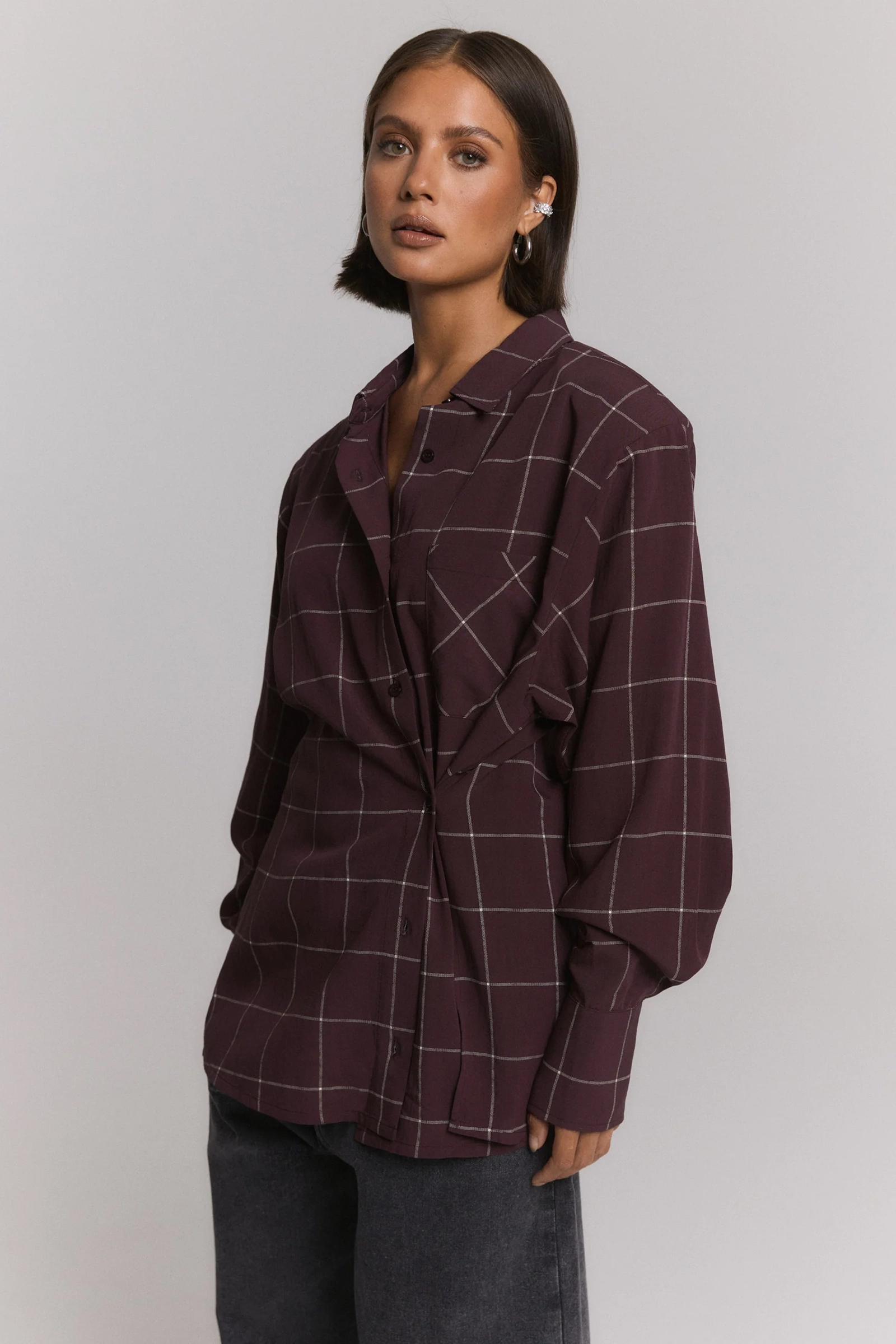 Dames blouse lange mouw bruin