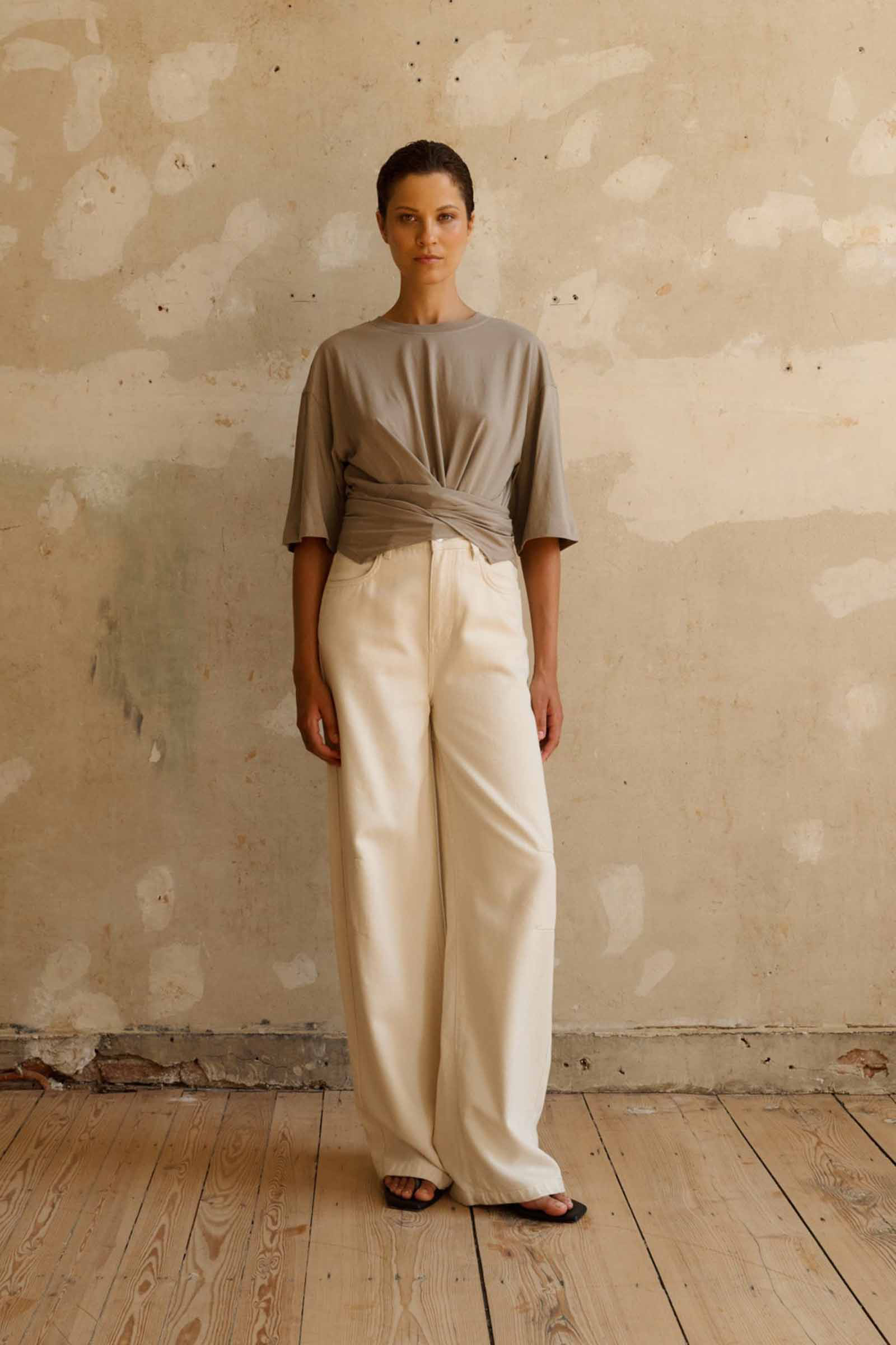 Dames t-shirt korte mouw bruin