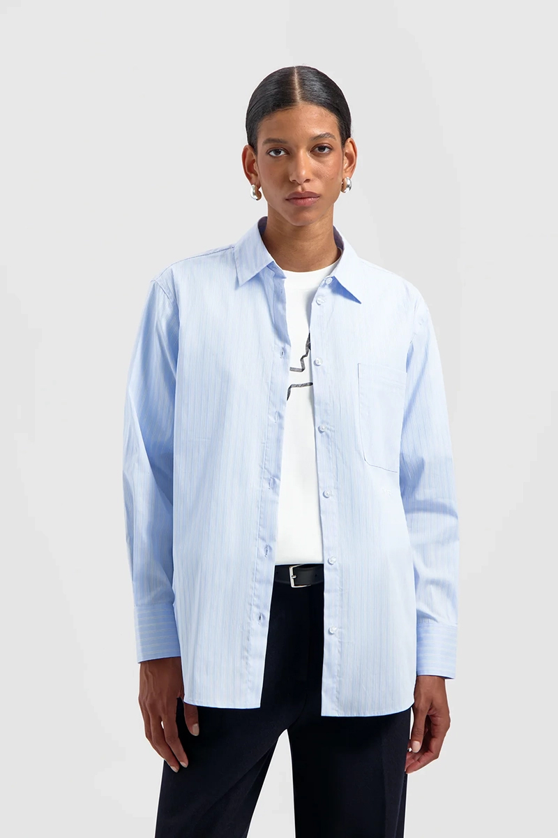 Dames blouse lange mouw blauw