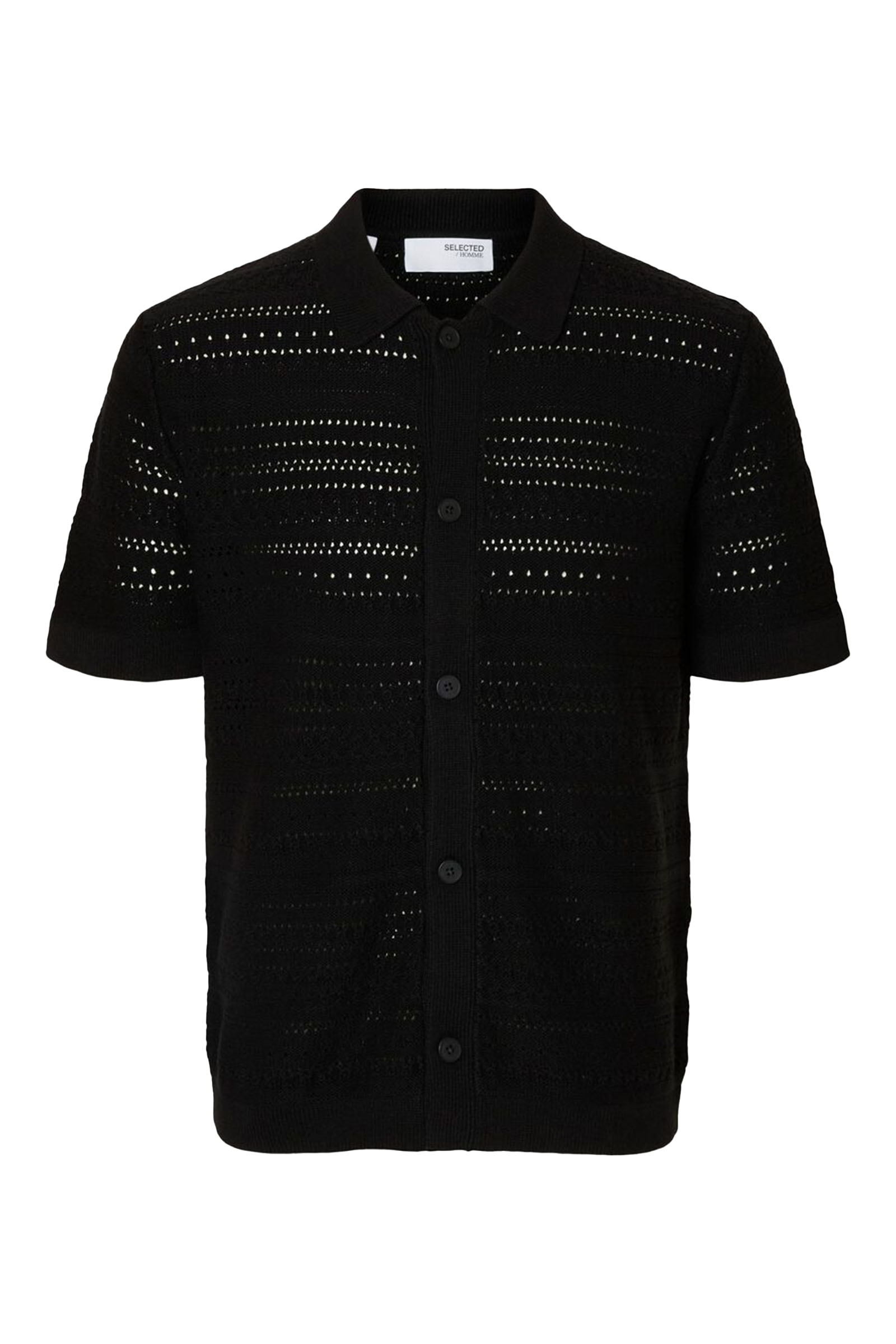 Selected SLHPALO SS KNIT CROCHET POLO CARDIG 179099-Black 1